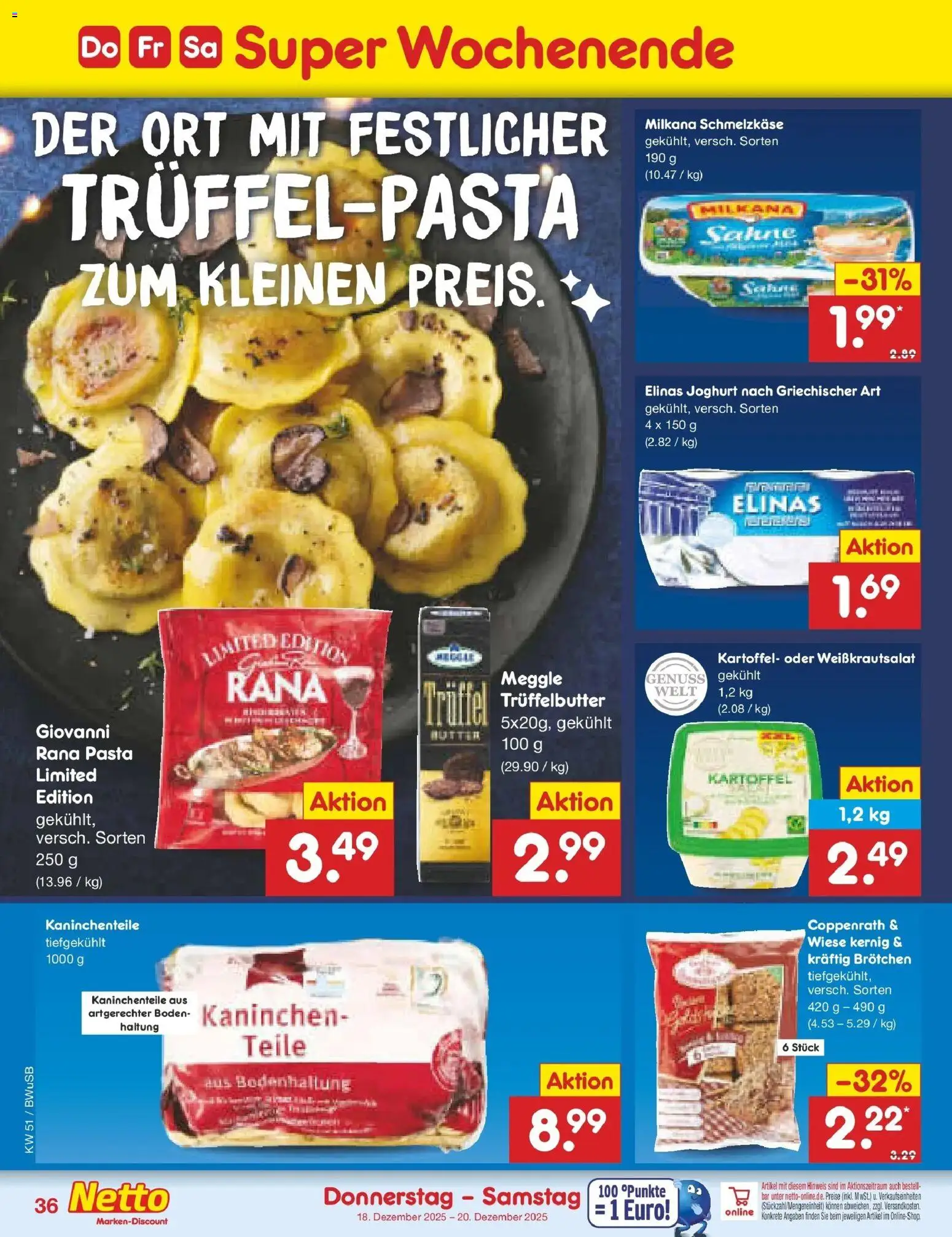 Netto Marken-Discount prospekt Stemwede-Dielingen	 – gültig ab 15.12.2025 | Seite: 44 | Produkte: Butter, Kaninchen, Milkana, Pasta