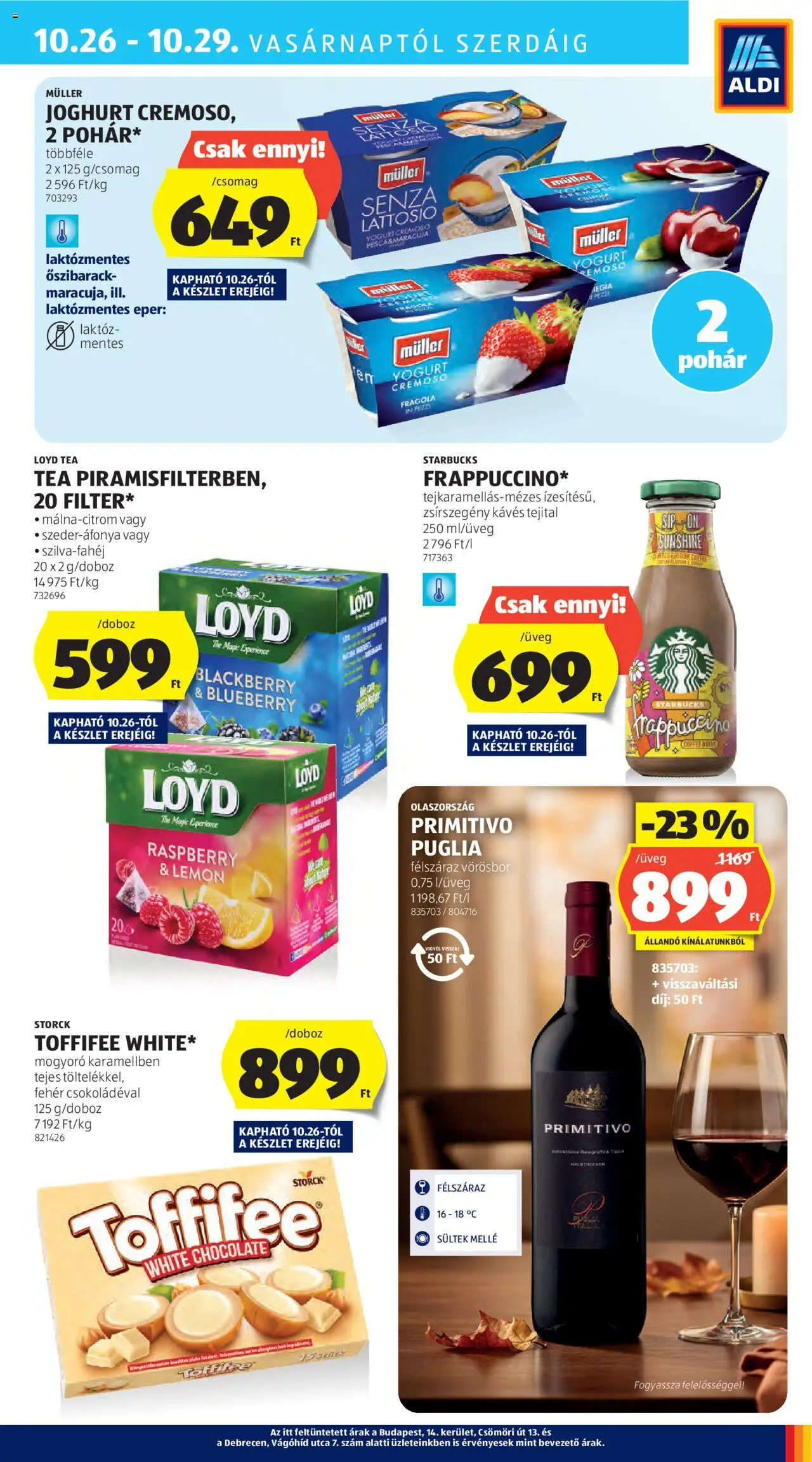 Aldi akciós ujság - amely érvényes a következő dátumtól: 24.10.2025 | Oldal: 37 | Termékek: Őszibarack, Joghurt, Vörösbor, Pohár
