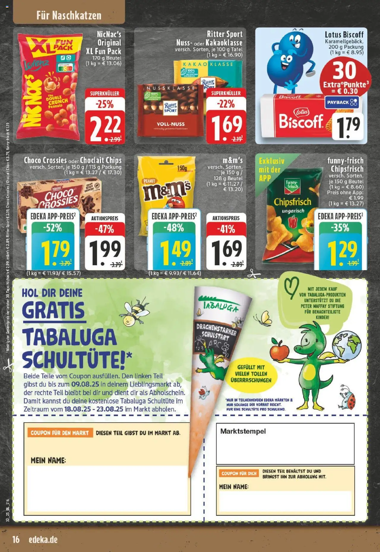 Edeka prospekt Neuss-Meertal	 - gültig ab dem 03.08.2025 | Seite: 16 | Produkte: Ritter sport, M&M's, Chips