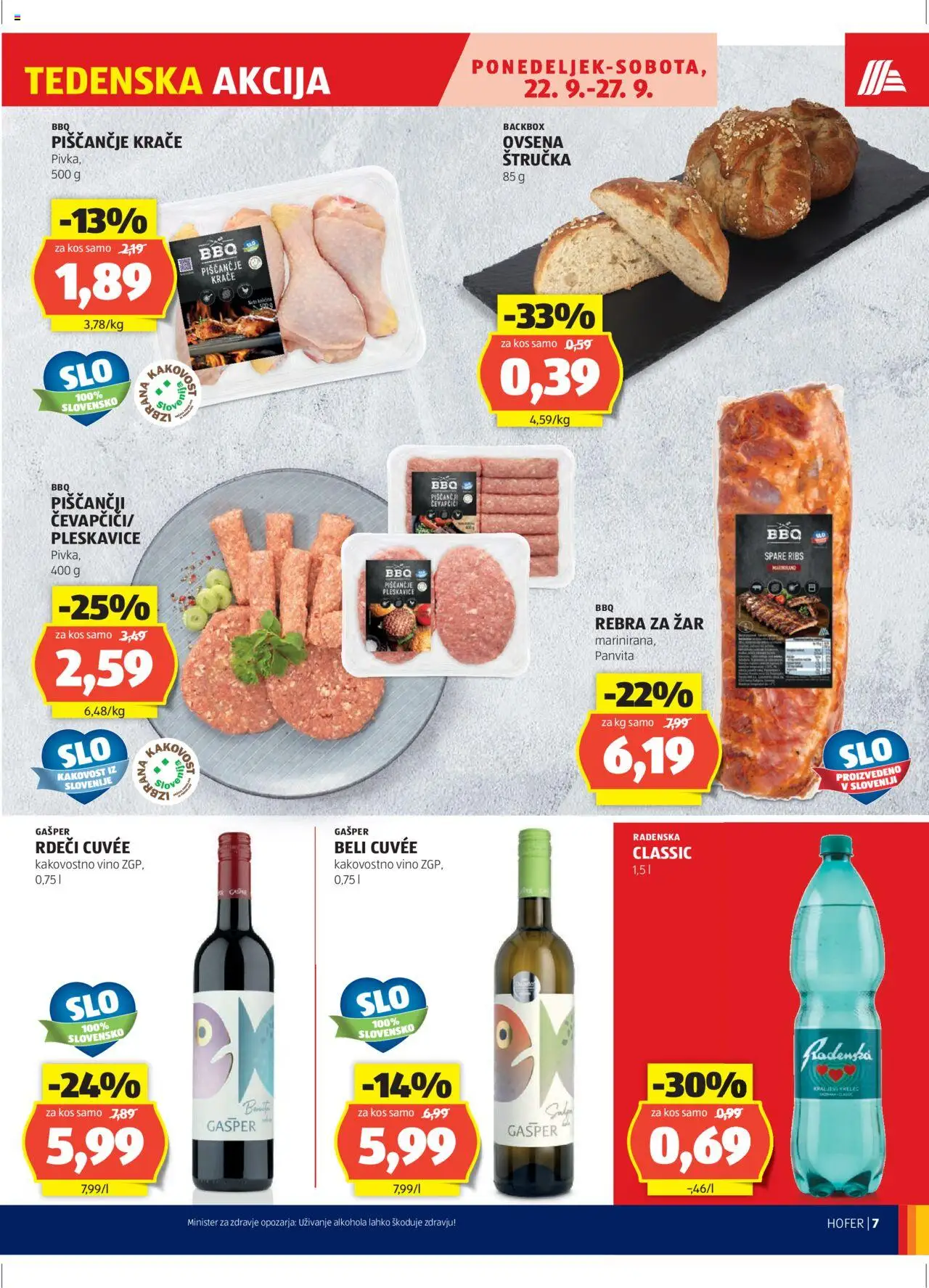 Hofer SI katalog | vrijedi od 18.09.2025 | Stranica: 7 | Proizvodi: Radenska, Vino, Ćevapčići