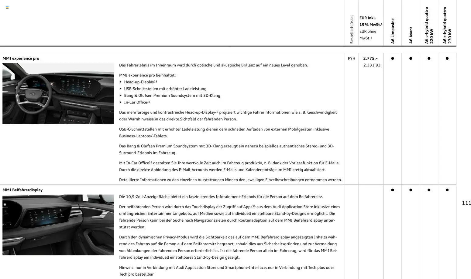 Audi A6 – gültig ab 28.10.2025 | Seite: 111 | Produkte: Soundsystem