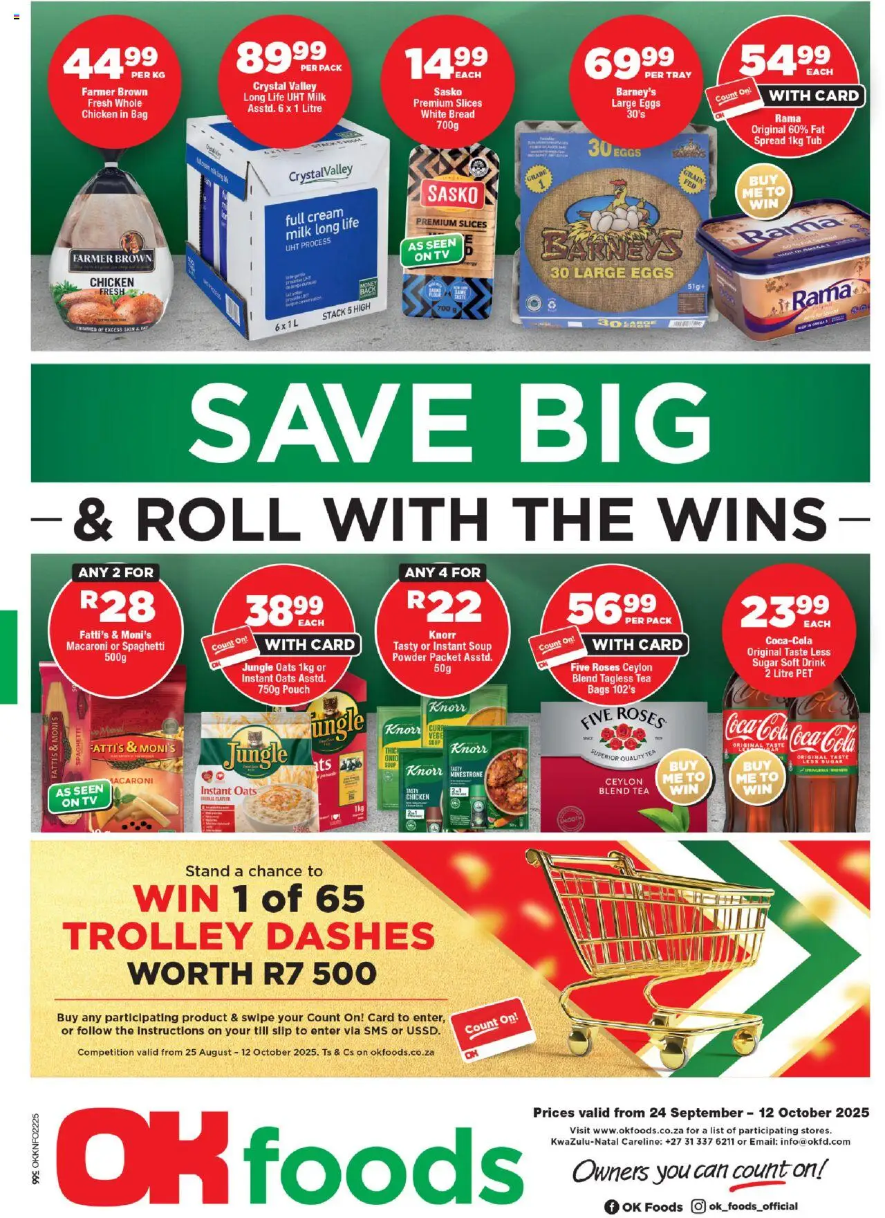 New OK Foods catalogue – valid from 24.09.2025 | Page: 1 | Products: Milk, Oats, Chicken, Powder