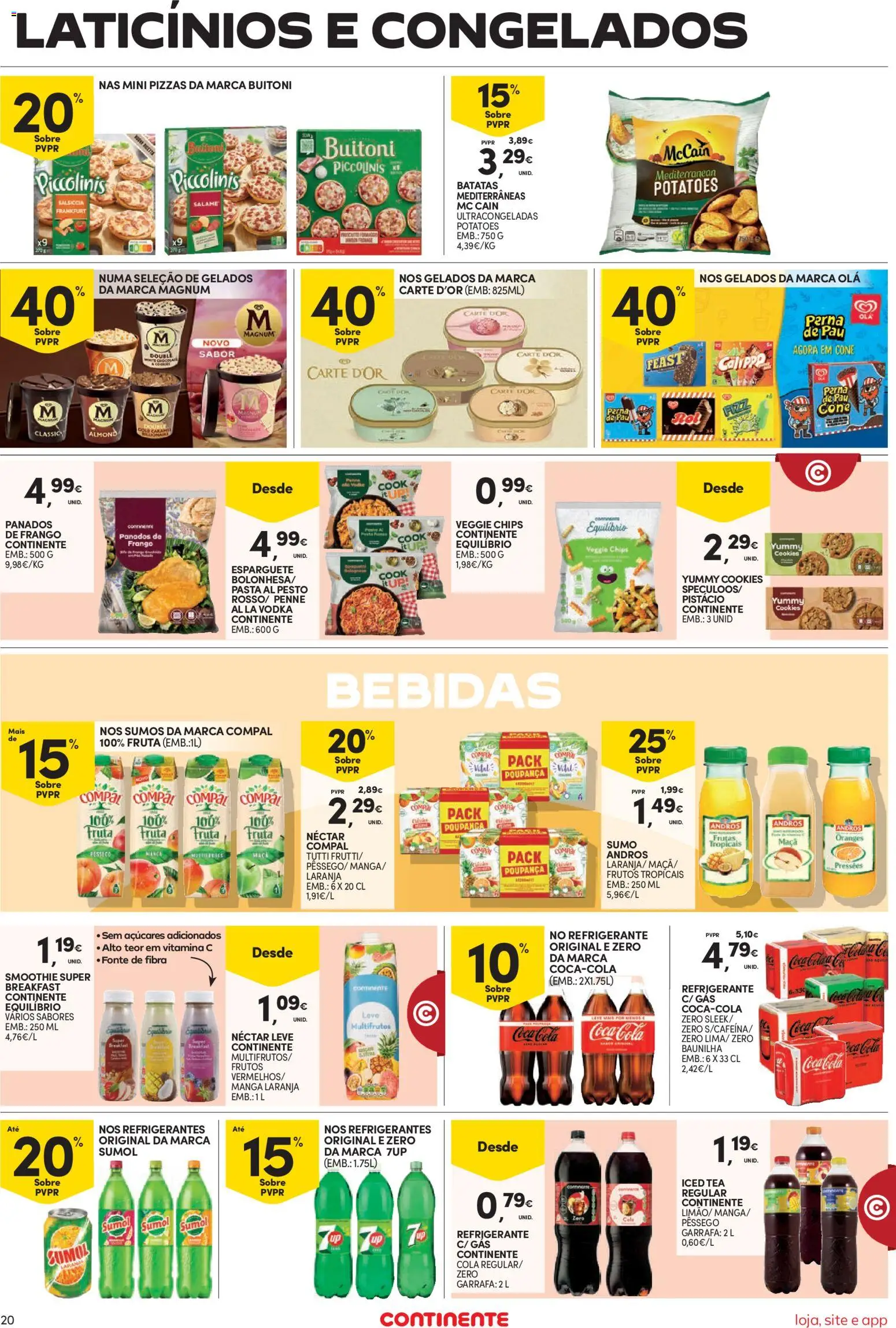 Continente Semanal Continente Bom Dia │ válido de 06.01.2026 | Página: 20 | Produtos: Refrigerante, Esparguete, Vitamina c, Vodka