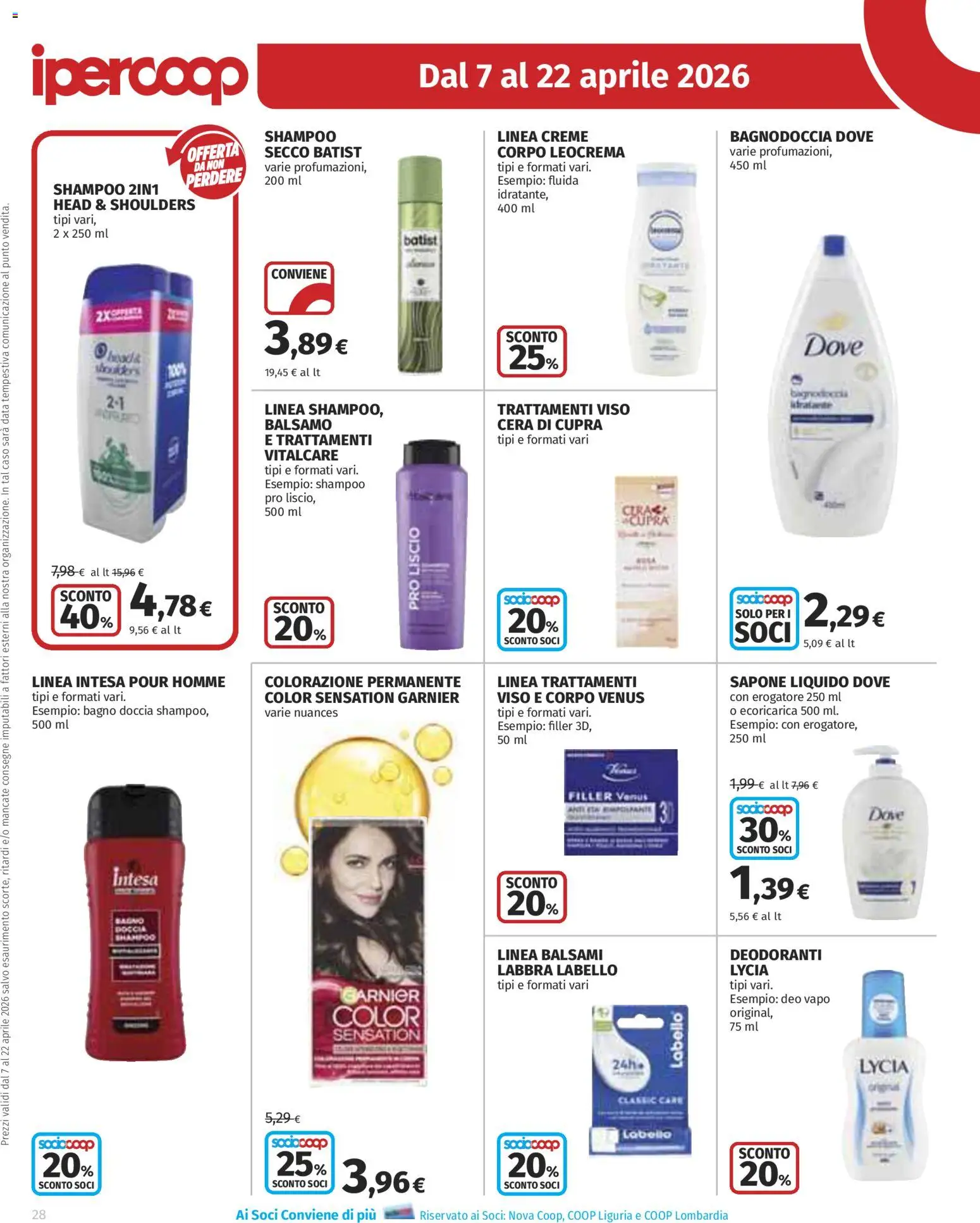 Volantino Ipercoop del 07.04.2026 | Pagina: 28 | Prodotti: Shampoo, Balsamo, Sapone, Data