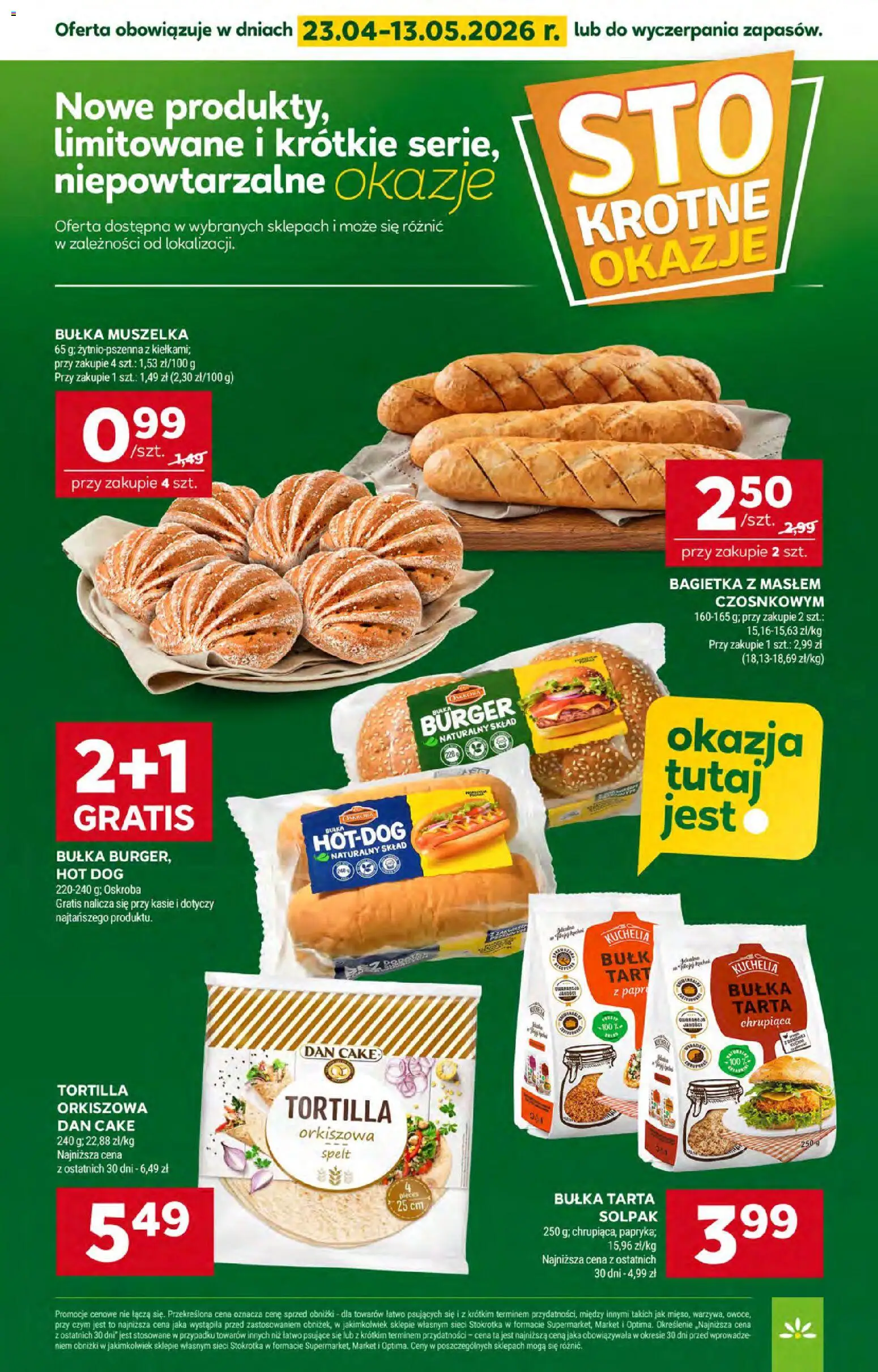 Stokrotka gazetka od 23.04.2026 | Strona: 34 | Produkty: Stokrotka, Bułka tarta, Tortilla, Bagietka
