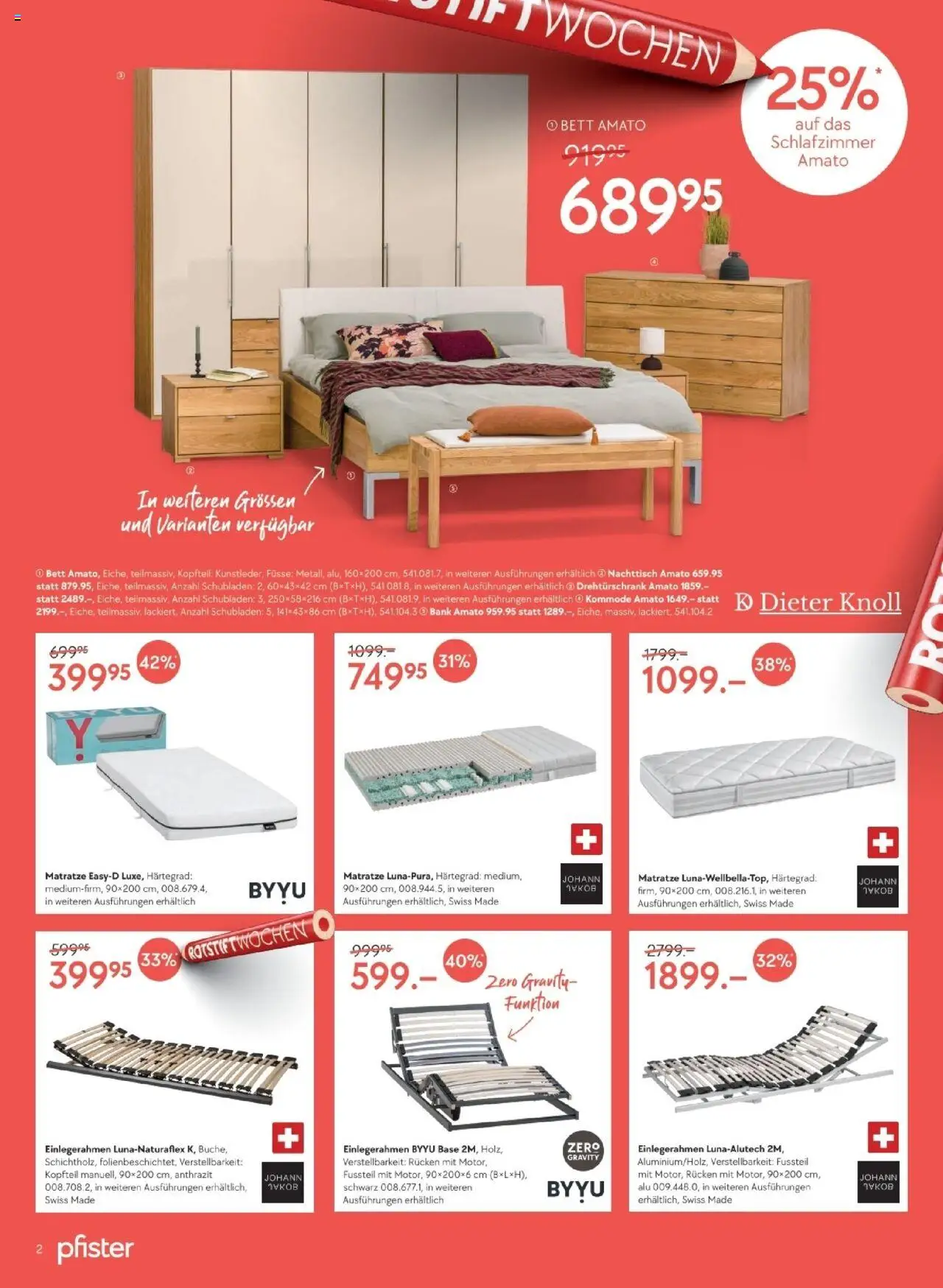 Pfister Prospekt Rotstift 1 DE ab 17.06.2025 | Seite: 2 | Produkte: Matratze, Kommode, Nachttisch, Bett