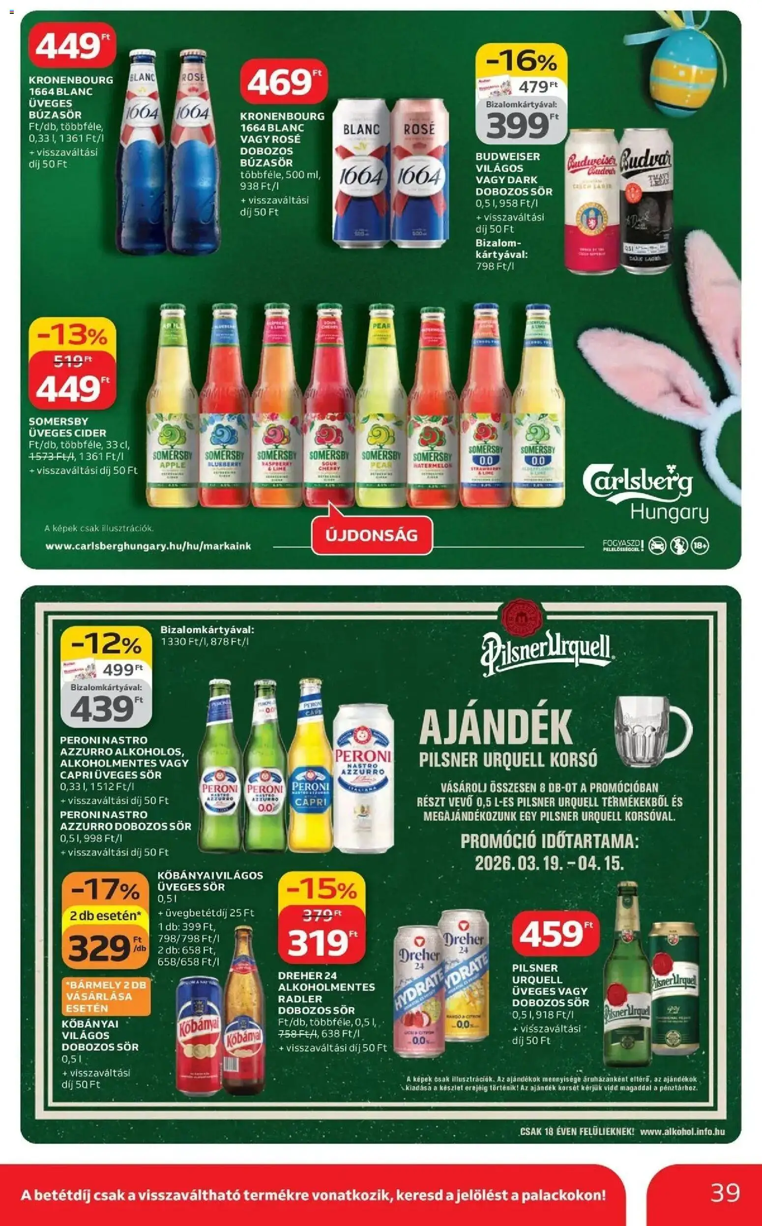 Auchan akciós ujság - amely érvényes a következő dátumtól: 19.03.2026 | Oldal: 39 | Termékek: Lime, Pilsner urquell, Cider, Dobozos sör