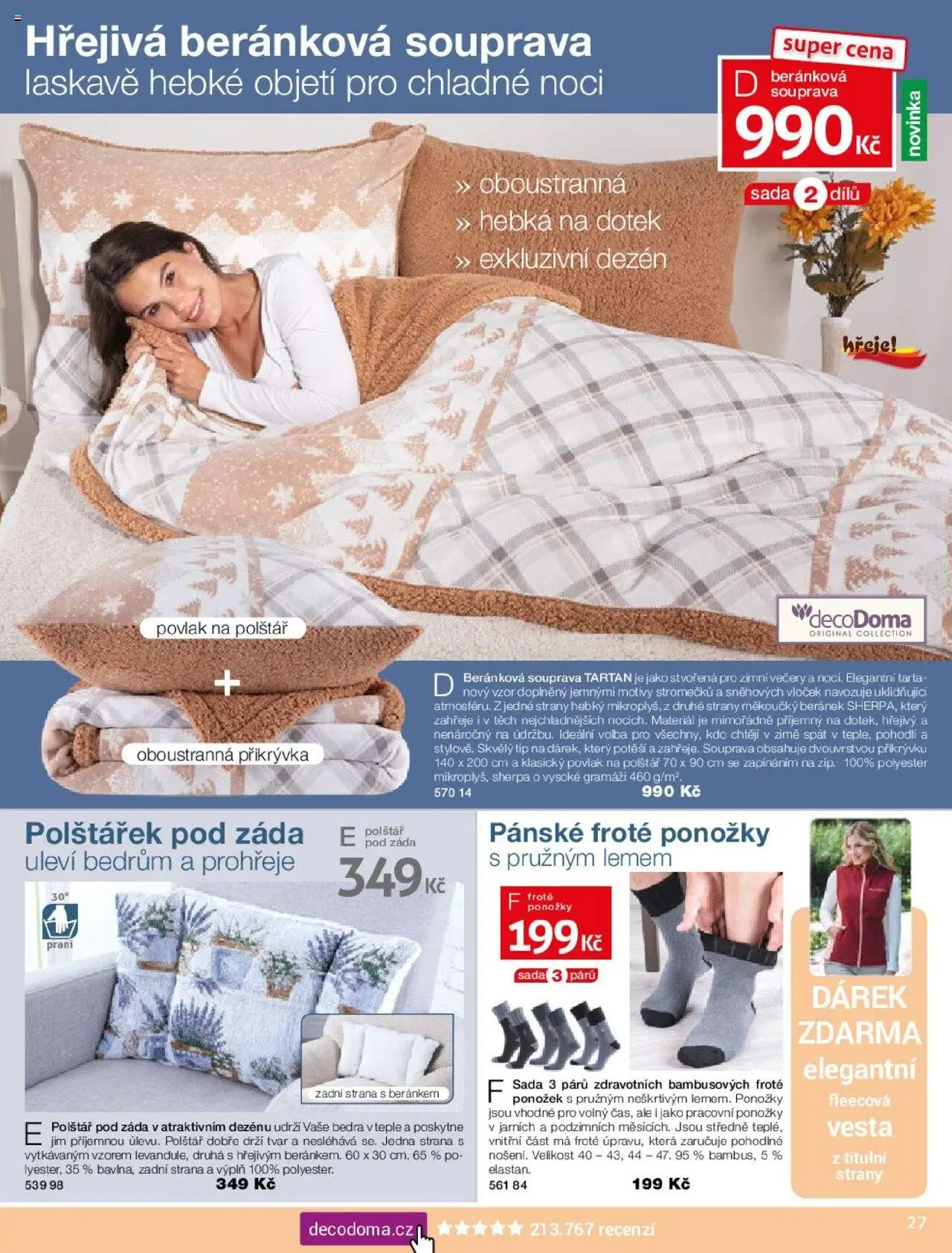 Decodoma katalog Podzim 2025 od 25.08.2025 | Strana: 27 | Produkty: Vesta, Ponožky, Povlak na polštář, Přikrývka
