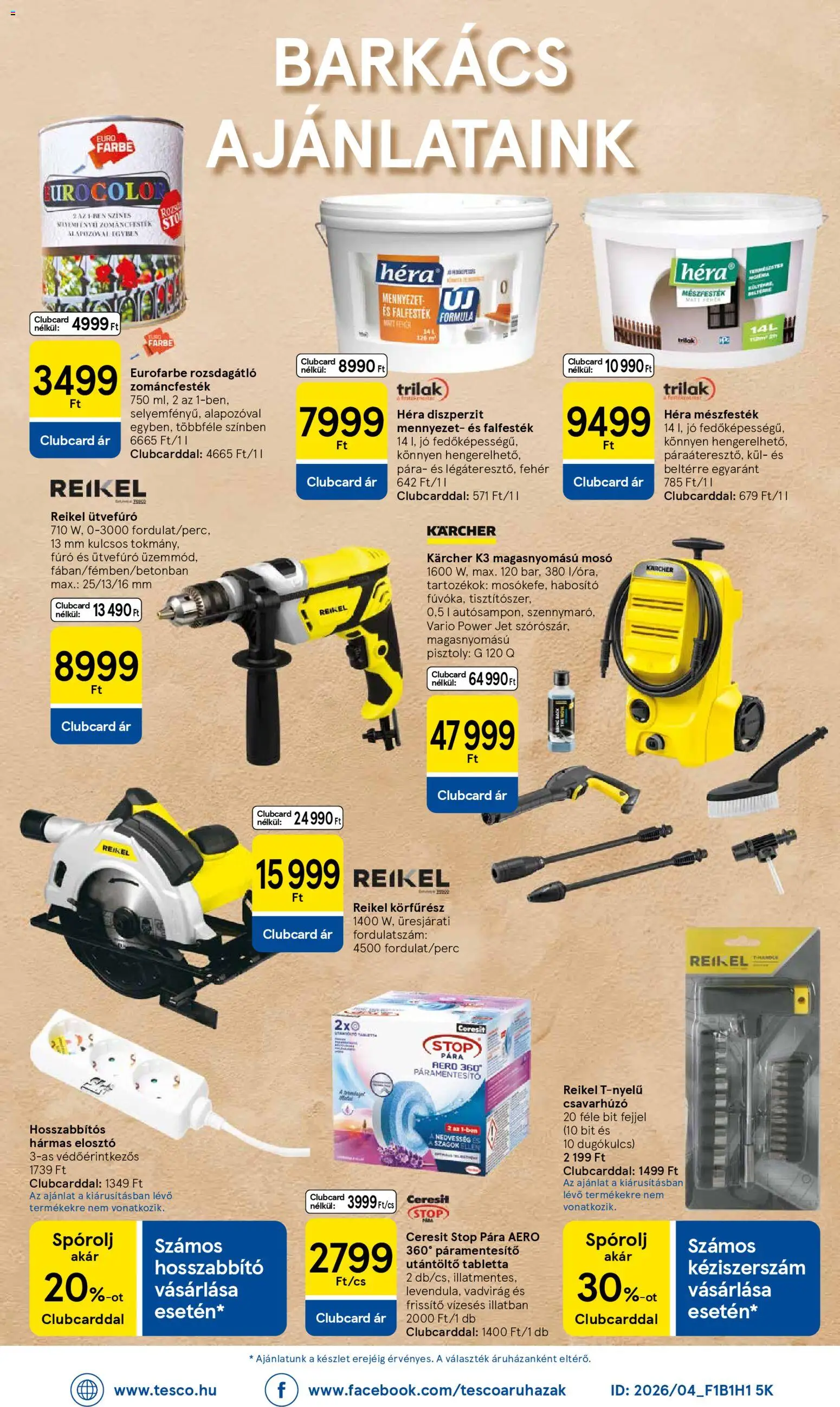 Tesco akciós ujság - amely érvényes a következő dátumtól: 26.03.2026 | Oldal: 36 | Termékek: Páramentesítő, Ütvefúró, Körfűrész, Magasnyomású mosó