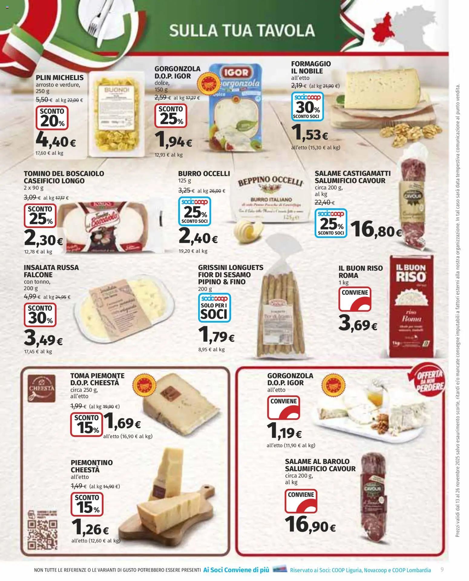 Volantino COOP del 13.11.2025 | Pagina: 9 | Prodotti: Formaggio, Burro, Insalata russa, Tomino