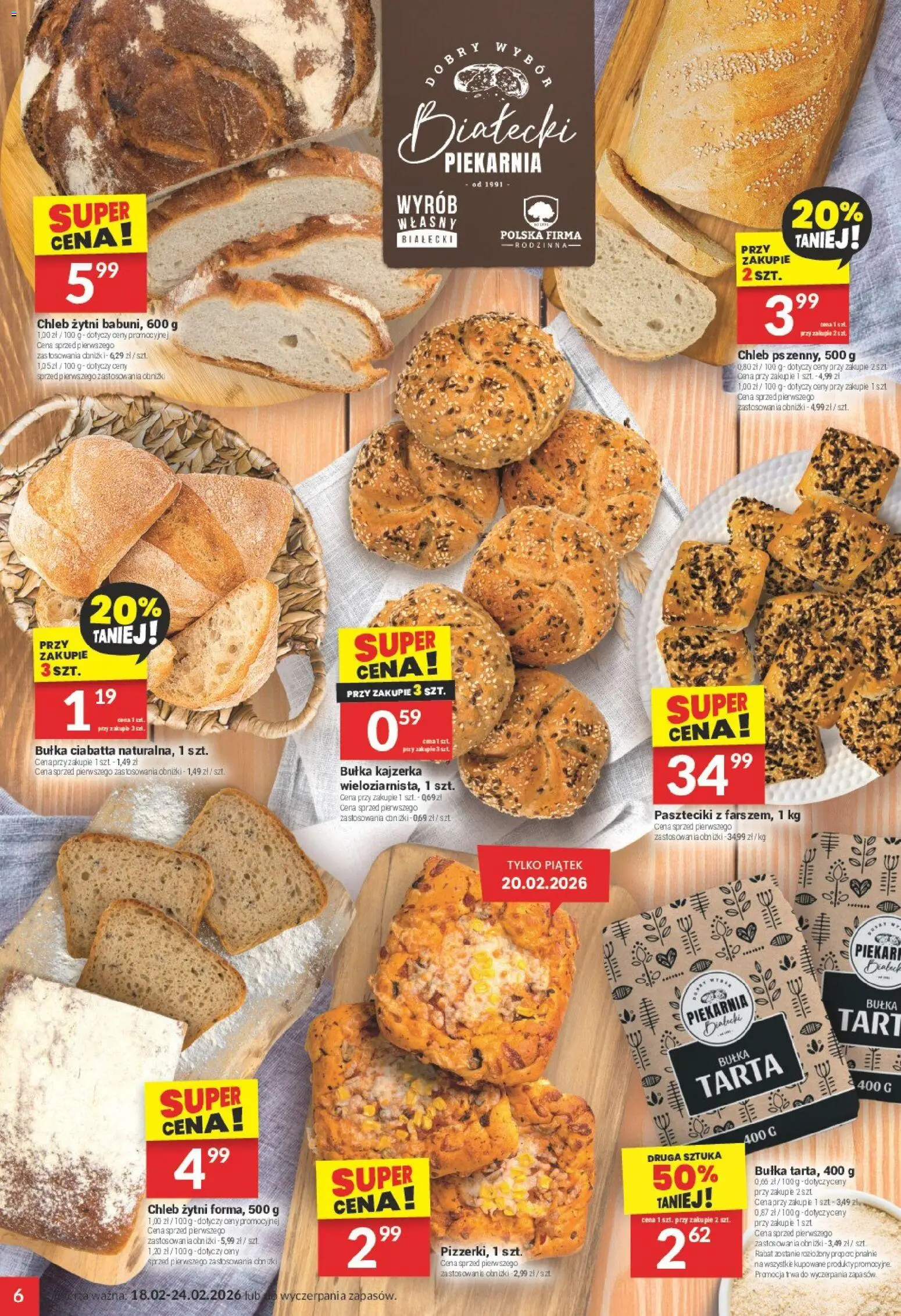 Twój Market Gazetka od 18.02.2026 | Strona: 6 | Produkty: Chleb żytni, Bułka, Chleb, Ciabatta