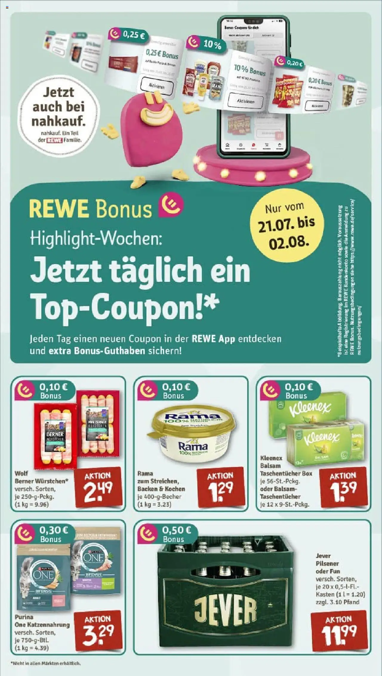 Rewe prospekt Obing	 - gültig ab dem 20.07.2025 | Seite: 5 | Produkte: Purina one, Margarine, Box, Jever