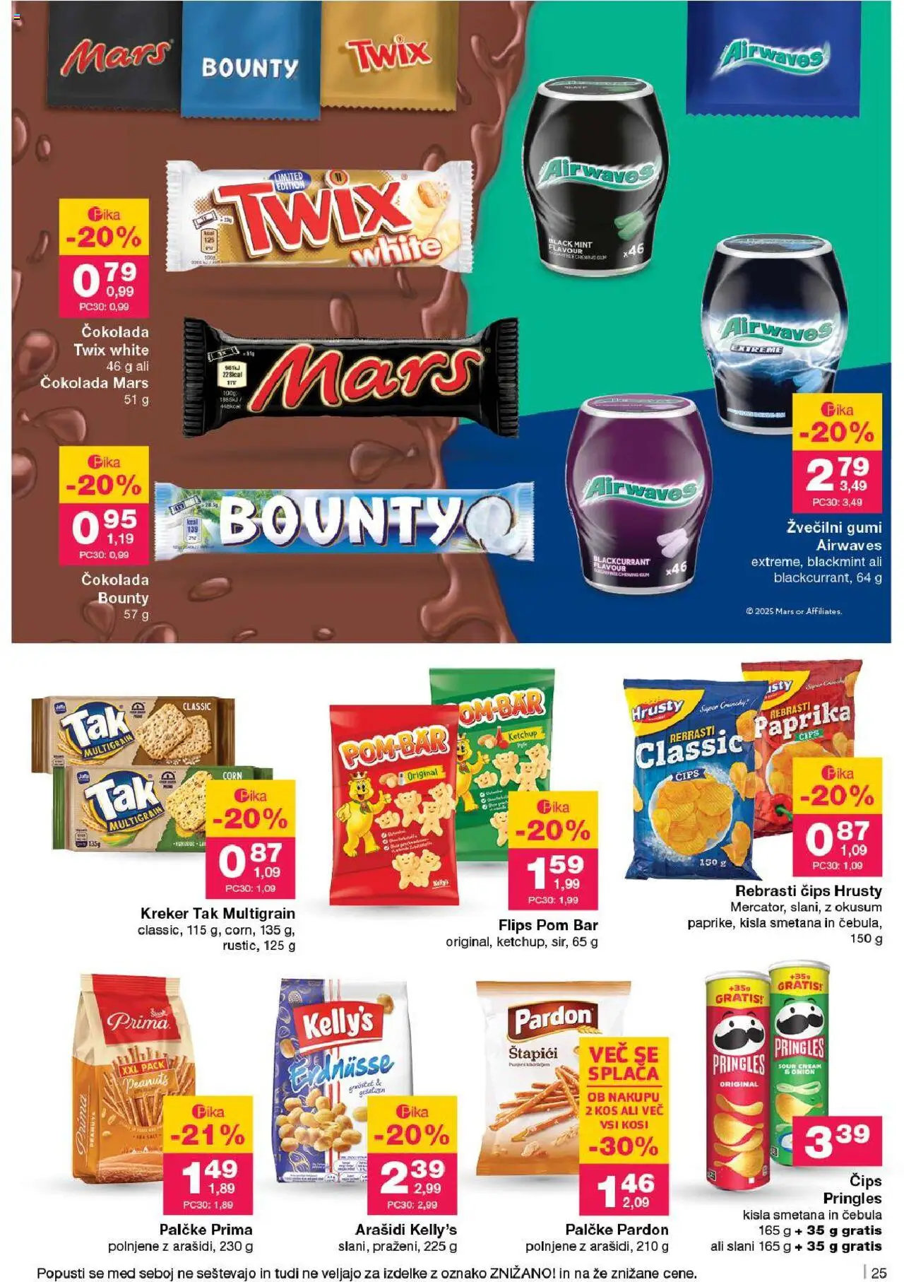 Novi Mercator katalog ponudbe – veljaven od 18.09.2025 | Stran: 25 | Izdelki: Arašidi, Kos, Cips, Cebula