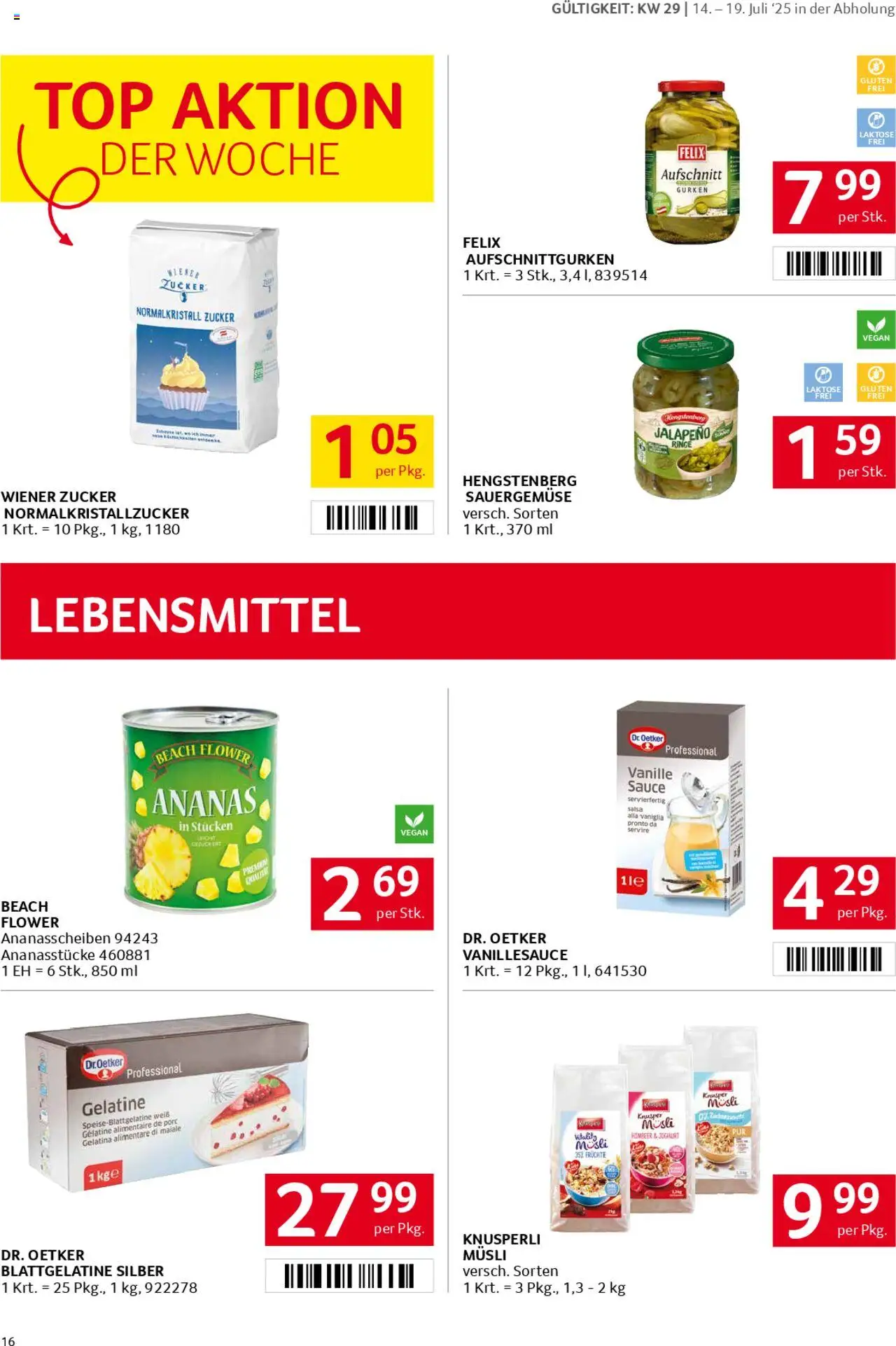 Transgourmet Flugblatt gültig ab 13.07.2025 | Seite: 16 | Produkte: Zucker, Libacomb, Joghurt, Ananas