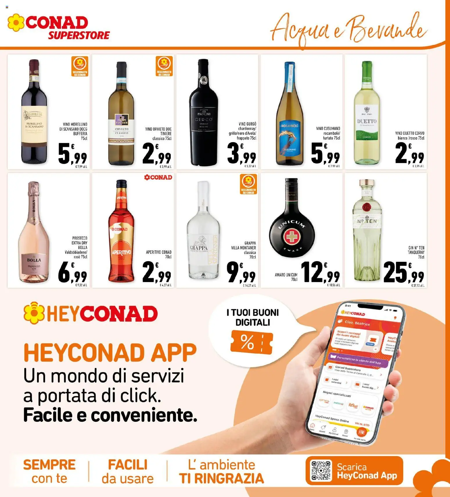 Volantino Conad del 08.04.2026 | Pagina: 19 | Prodotti: Tè, Prosecco, Acqua, Grappa