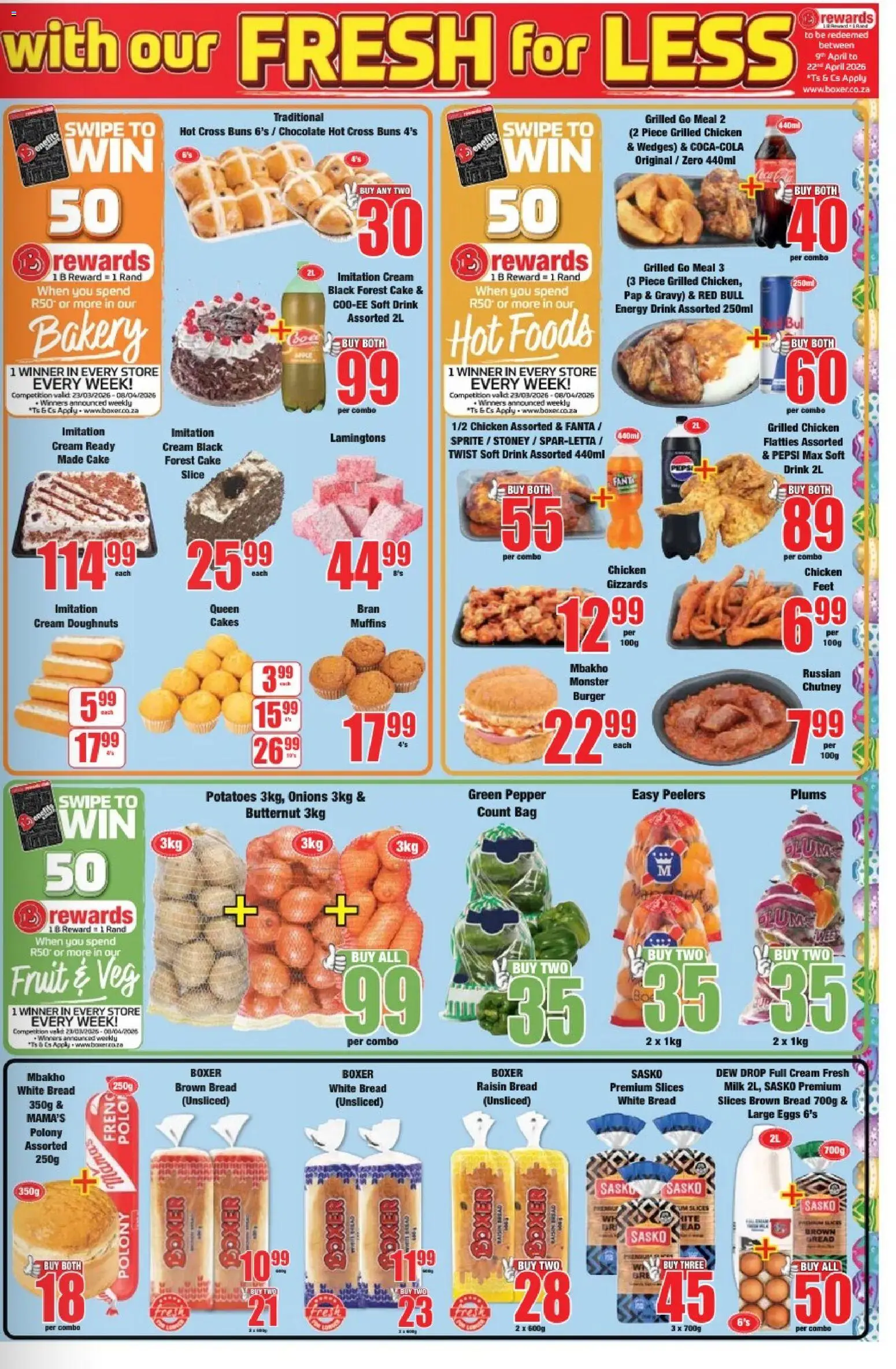 New Boxer catalogue – valid from 23.03.2026 | Page: 3 | Products: Cake, Milk, Chicken, Fruit