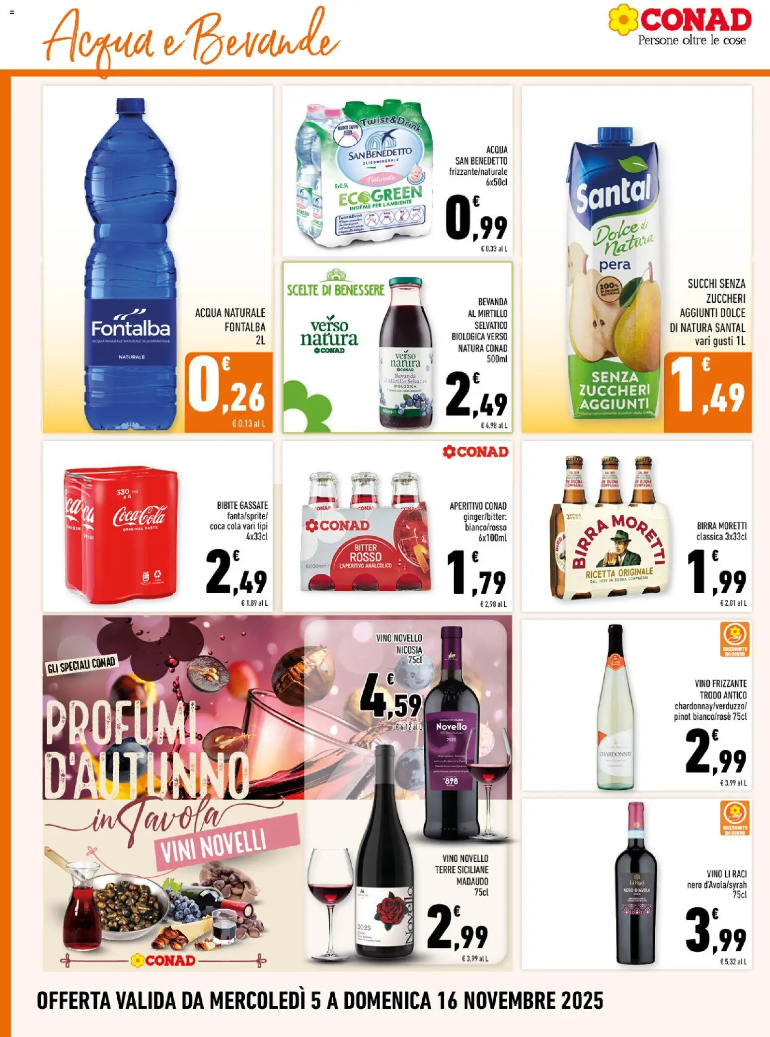 Volantino Conad del 05.11.2025 | Pagina: 12 | Prodotti: Birra Moretti, Acqua naturale, Bibite, Coca Cola