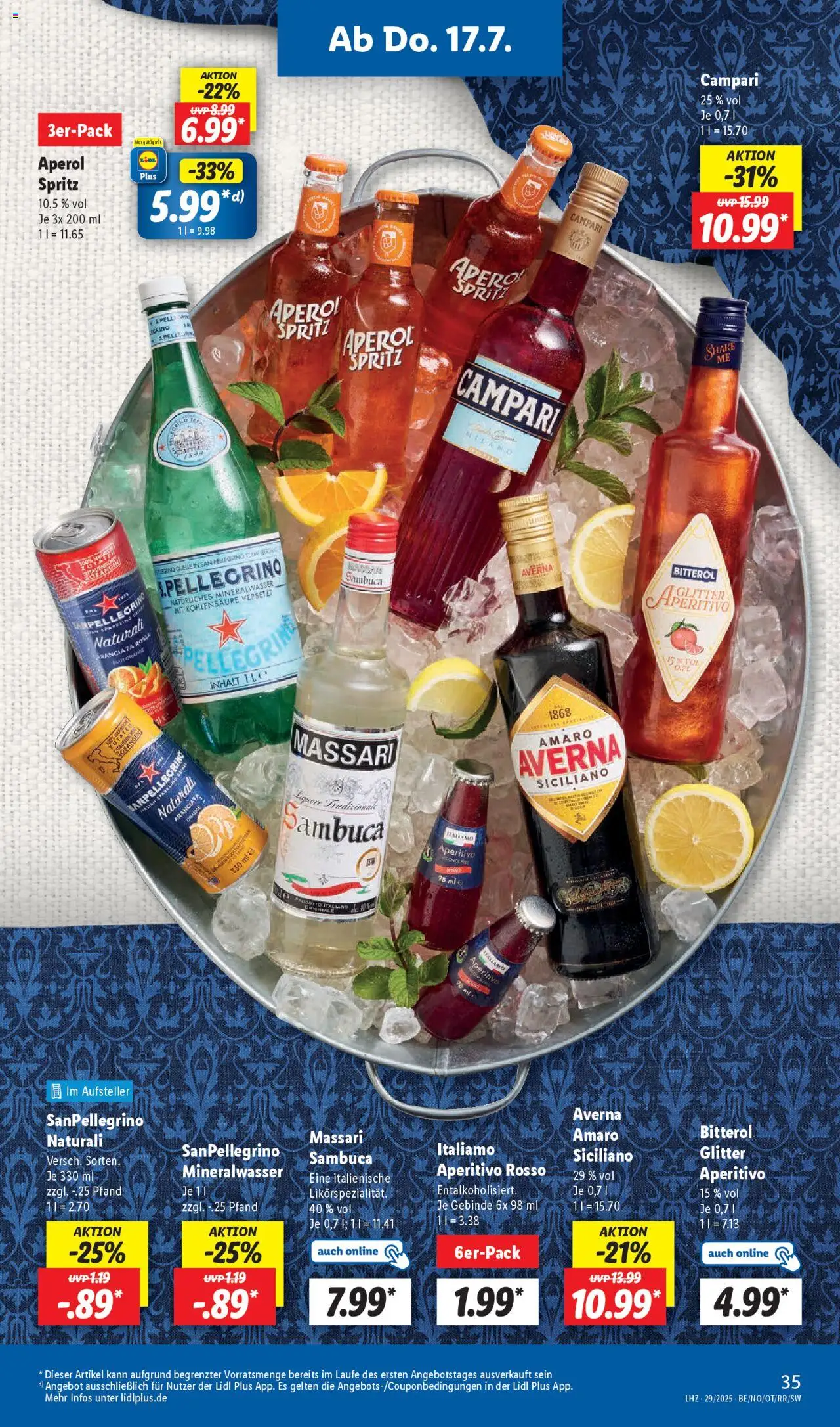 Lidl Prospekt  Stuttgart-Mitte - gültig ab dem 14.07.2025 | Seite: 49 | Produkte: Campari, Sambuca, Mineralwasser, Aperol