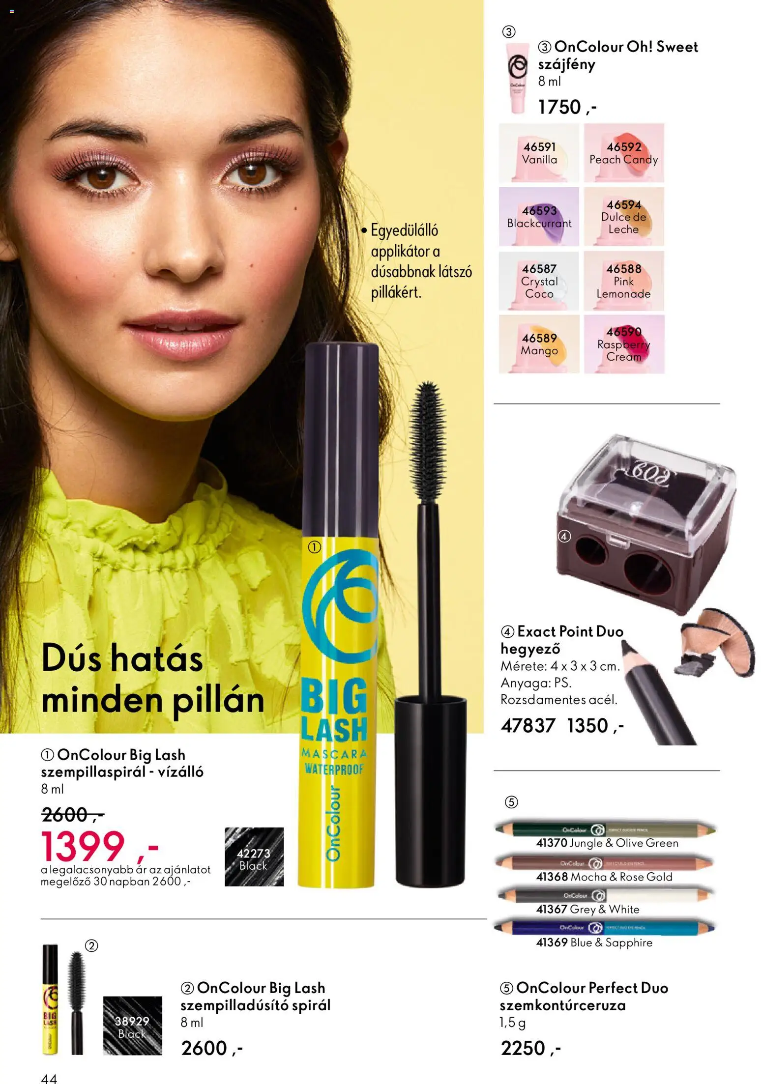 Oriflame akciós ujság - amely érvényes a következő dátumtól: 22.10.2025 | Oldal: 44 | Termékek: Szempillaspirál, Applikátor, Szájfény, Mangó