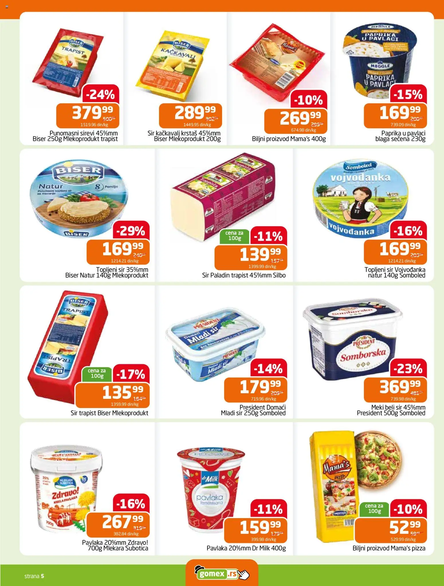 Gomex katalog - važi od 18.03.2026 | Strana: 5 | Proizvode: Mladi sir, Paprika, Kačkavalj, Topljeni sir