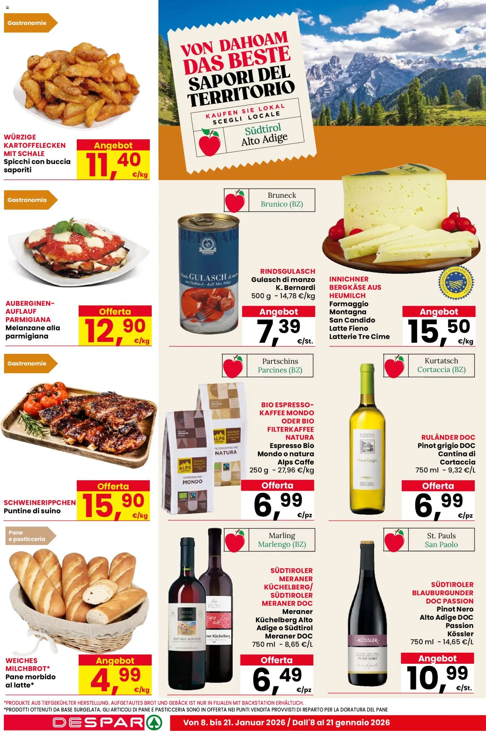Volantino Despar del 08.01.2026 | Pagina: 8 | Prodotti: Caffè, Manzo, Latte, Melanzane