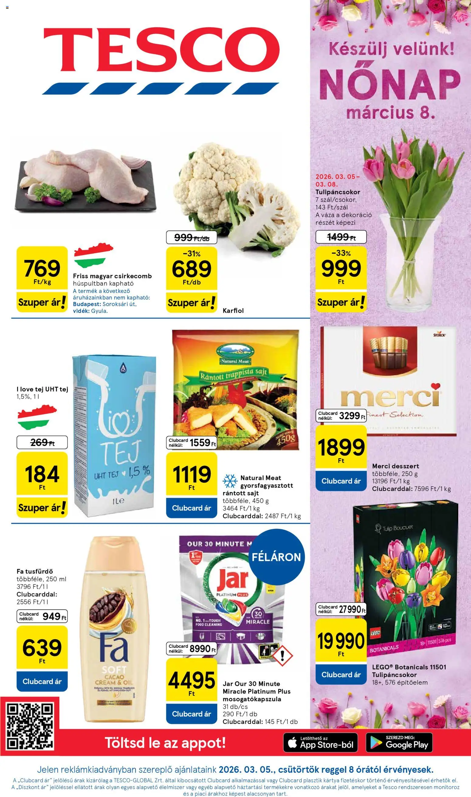 Tesco akciós ujság - amely érvényes a következő dátumtól: 05.03.2026 | Oldal: 1 | Termékek: Rántott sajt, Sajt, Tusfürdő, Trappista sajt