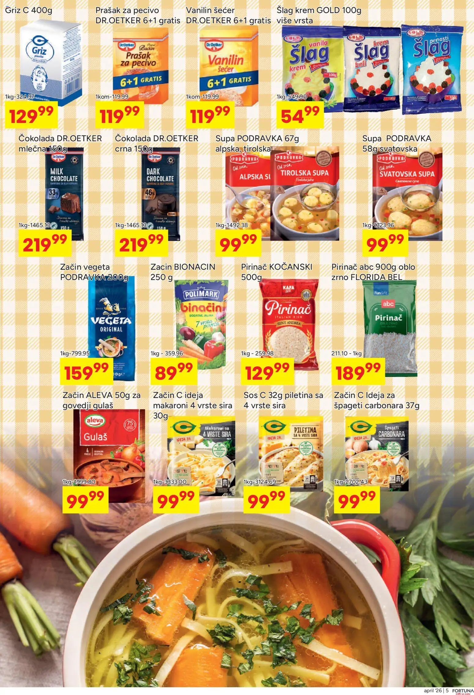 Fortuna Market katalog - važi od 13.04.2026 | Strana: 5 | Proizvode: Šećer, Kafa, Čokolada, Piletina