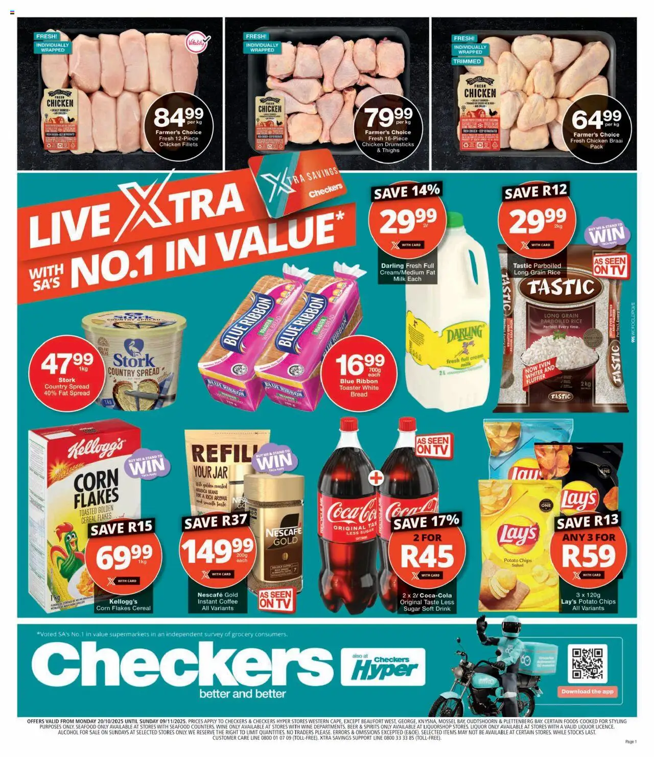 New Checkers catalogue – valid from 20.10.2025 | Page: 1 | Products: TV, Magdalenas, Milk, Chicken