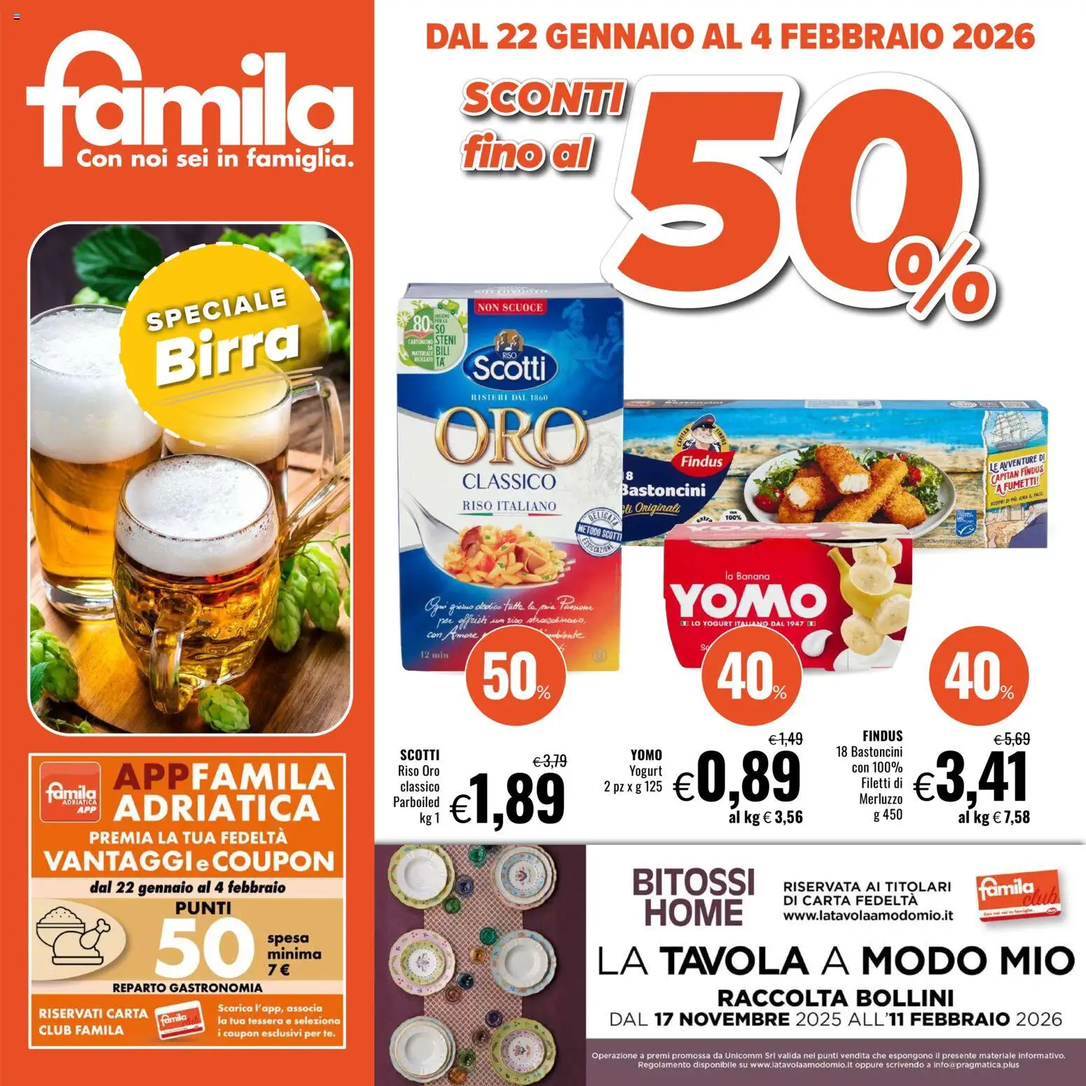 Volantino Famila del 22.01.2026 | Pagina: 1 | Prodotti: Yogurt, Birra, Riso, Merluzzo