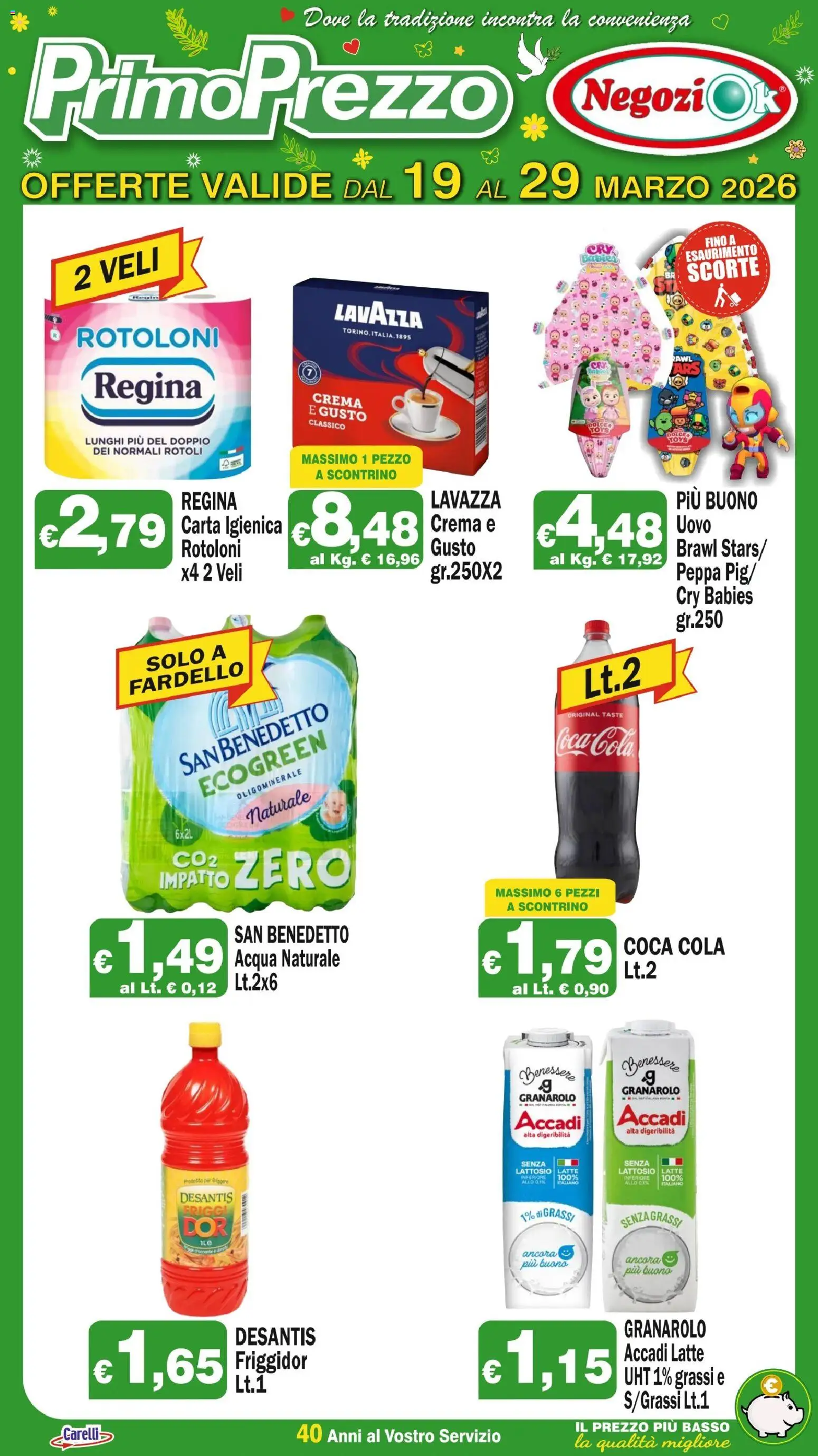 Volantino Primo Prezzo del 19.03.2026 | Pagina: 1 | Prodotti: Crema, Carta igienica, Acqua, Acqua naturale