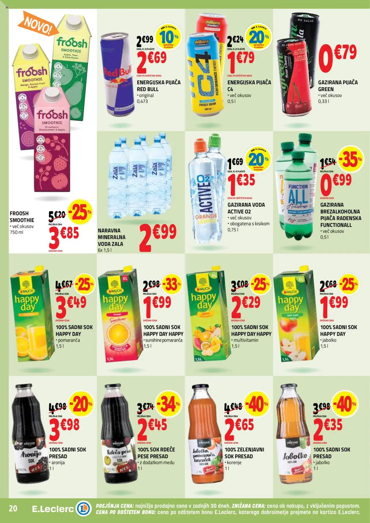 E.leclerc katalog │ velja od 20.08.2025 | Stran: 20 | Izdelki: Sok, Voda, Pesa