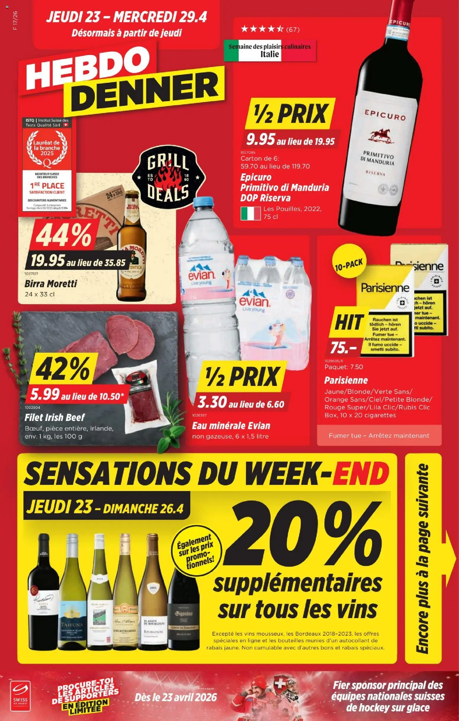 Denner aktionen FR – gültig ab 23.04.2026 | Seite: 1 | Produkte: Glace, Rouge, Grill