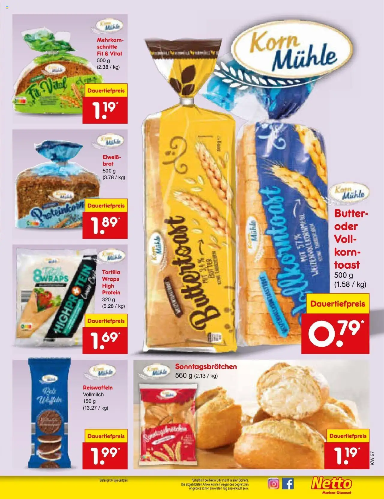 Netto Marken-Discount prospekt Amberg	 - gültig ab dem 29.06.2025 | Seite: 22 | Produkte: Mühle, Butter, Toast, Brot