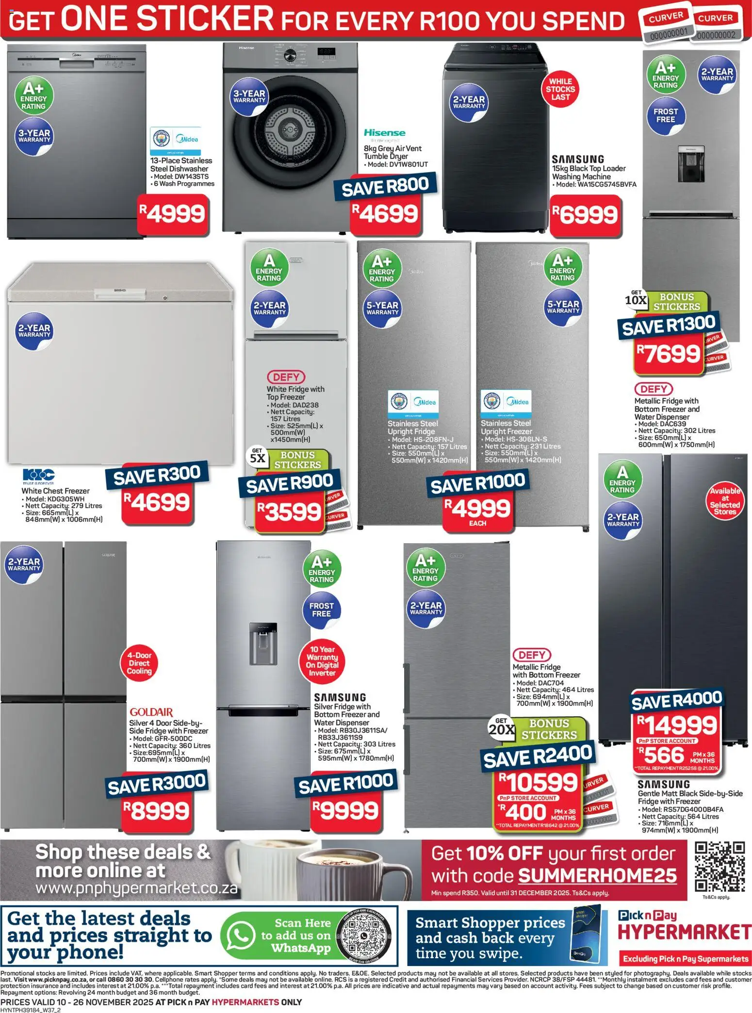 New Pick n Pay catalogue – valid from 10.11.2025 | Page: 2 | Products: Freezer, Washing machine, Dishwasher, Tumble dryer
