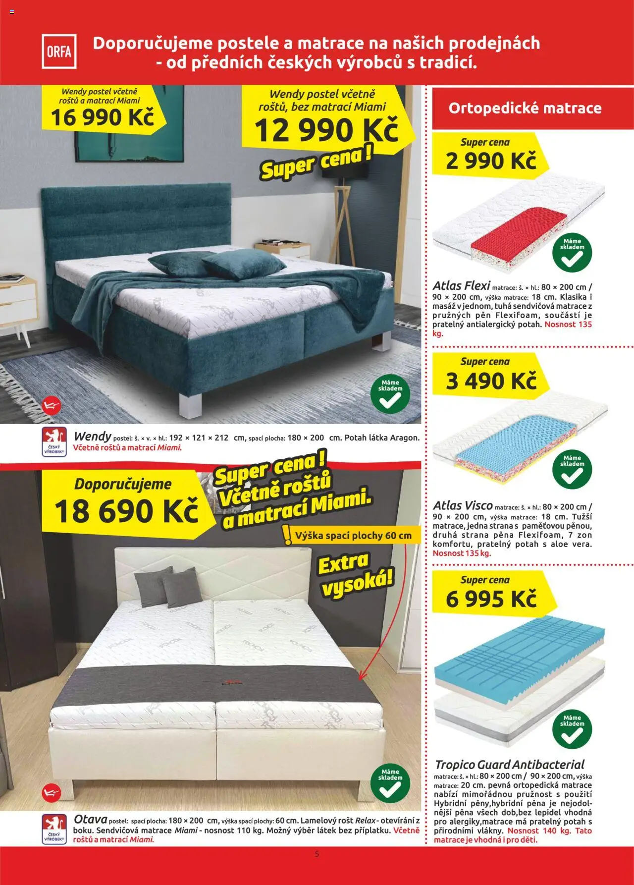 ORFA nábytek leták od 01.10.2025 | Strana: 5 | Produkty: Postele, Postel, Matrace, Rošt