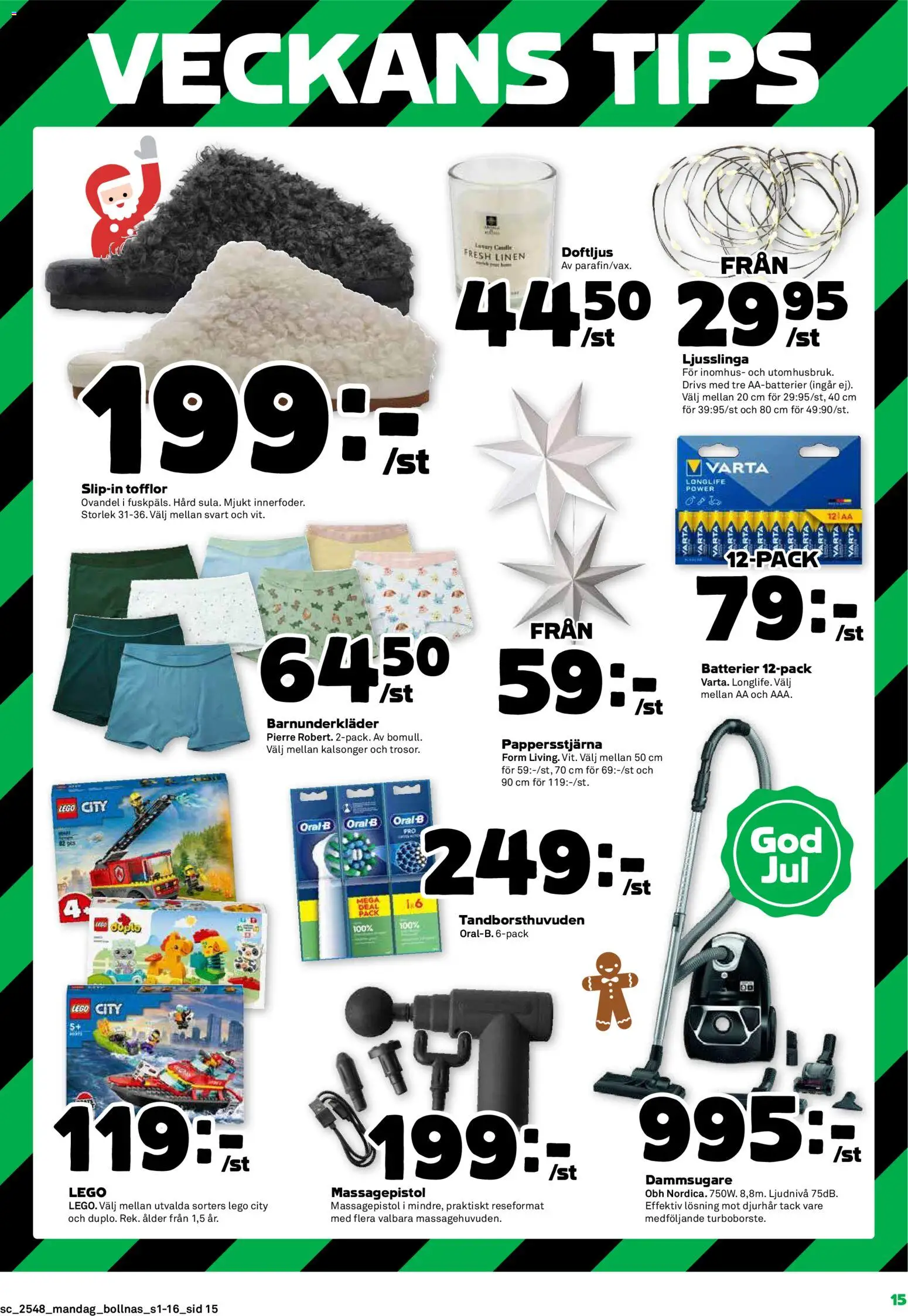 Stora Coop reklamblad aktuell från 24.11.2025 | Sida: 15 | Produkter: Batterier, Kalsonger, Tofflor, Ljusslinga