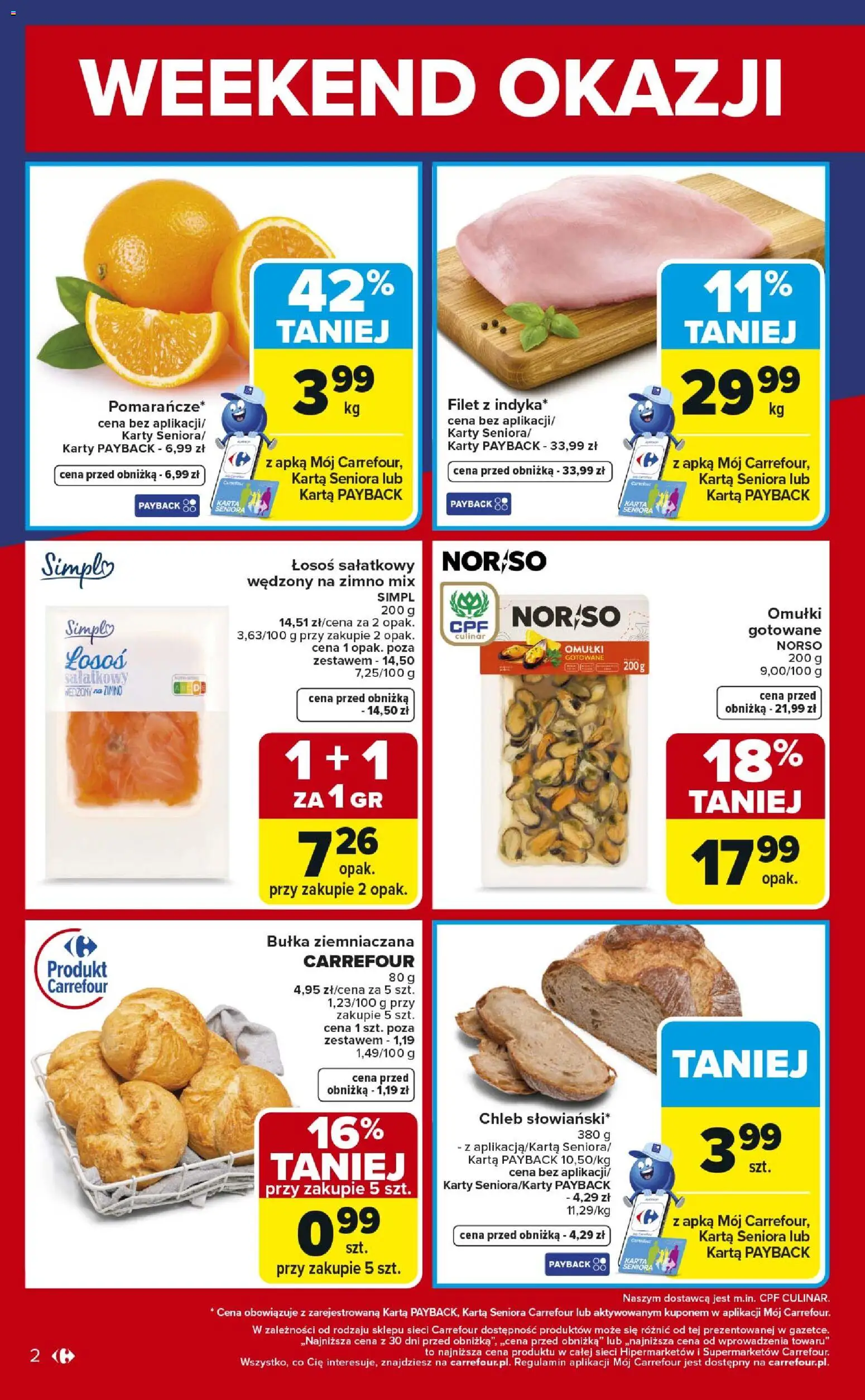 Carrefour Gazetka - Weekend okazji od 19.02.2026 | Strona: 2 | Produkty: Karta, Łosoś, Bułka, Chleb