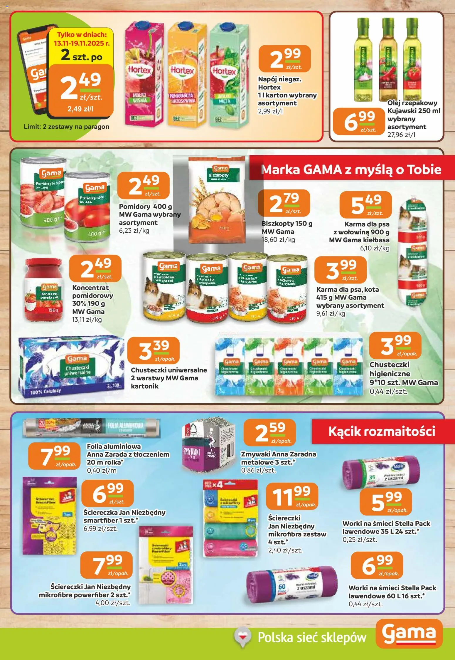Gama Gazetka od 13.11.2025 | Strona: 9 | Produkty: Kiełbasa, Karma dla psa, Olej, Wołowina