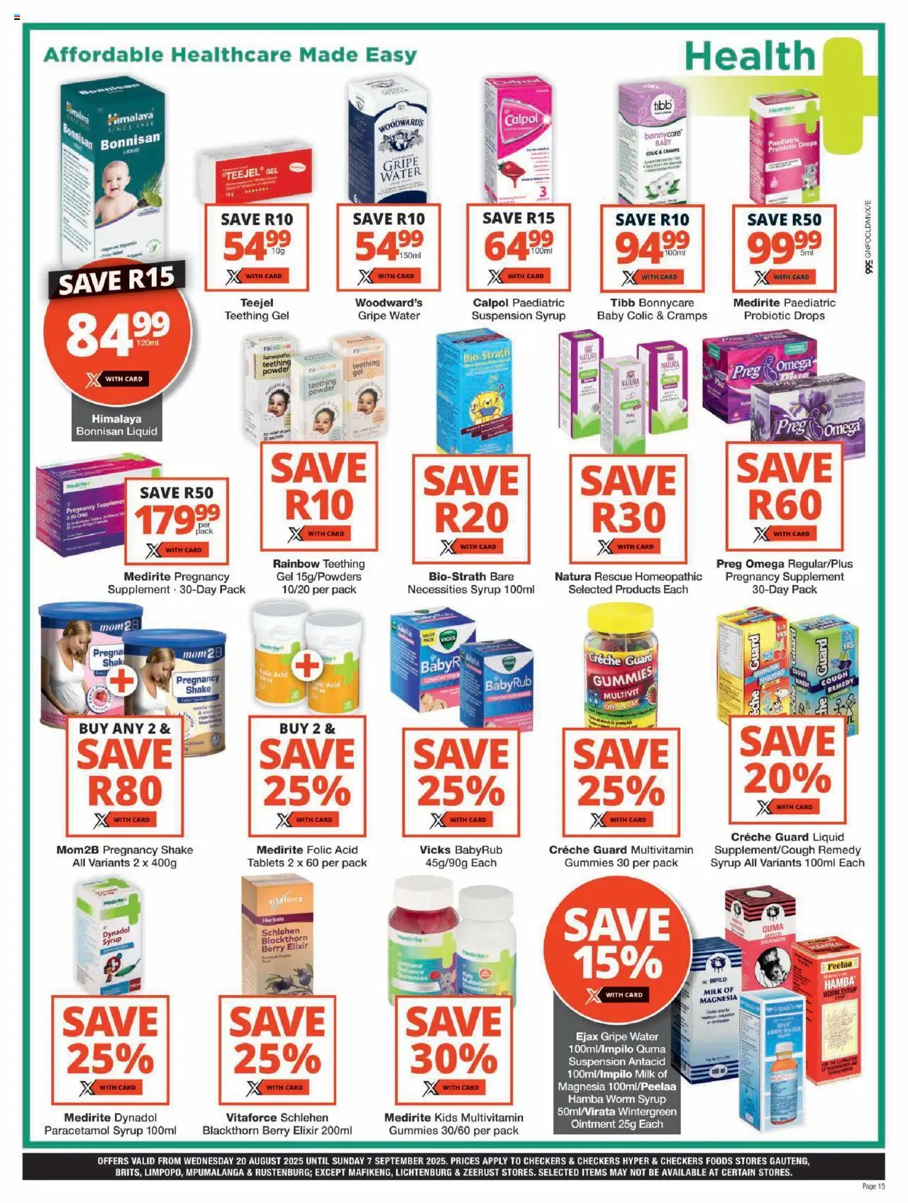 Checkers Gauteng - Baby Promotion │ valid from 20.08.2025 | Page: 15 | Products: Milk, Powder, Syrup, Water