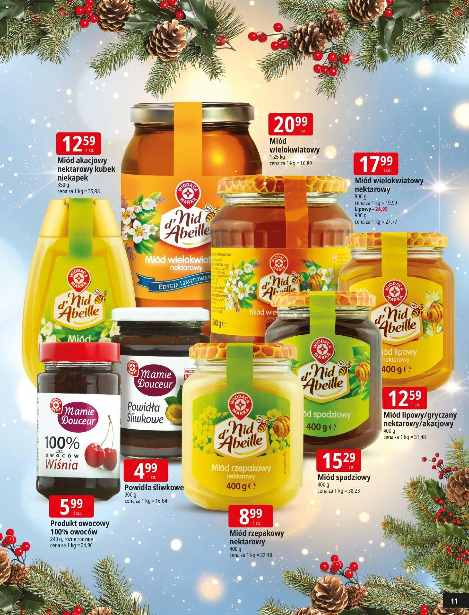 E.Leclerc Gazetka - Warszawa Ursynów Święta od 09.12.2025 | Strona: 11 | Produkty: Miód, Powidła śliwkowe, Powidła