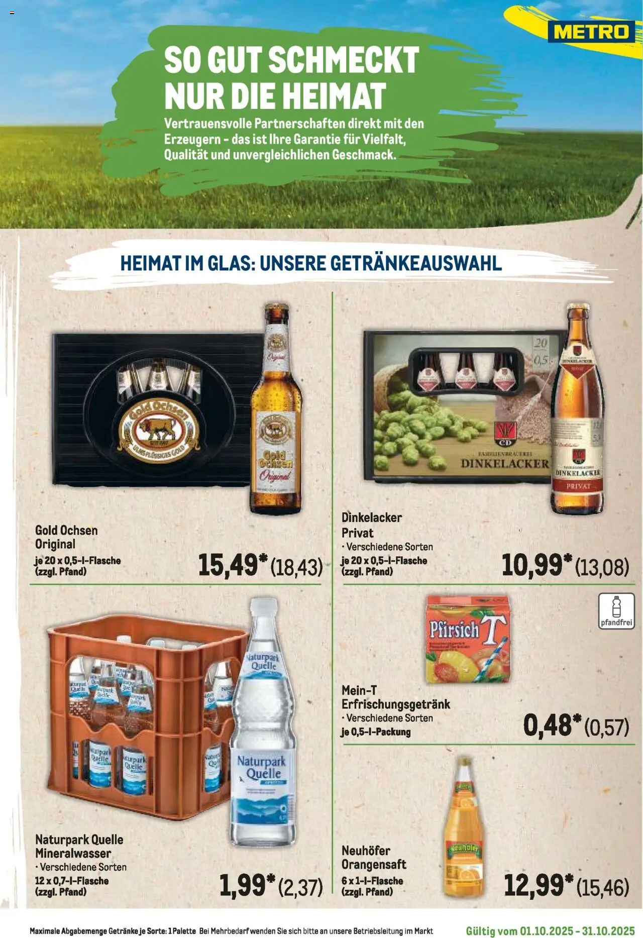 Metro Regionaler Flyer – gültig ab 01.10.2025 | Seite: 125 | Produkte: Orangensaft, Mineralwasser, Pfirsich