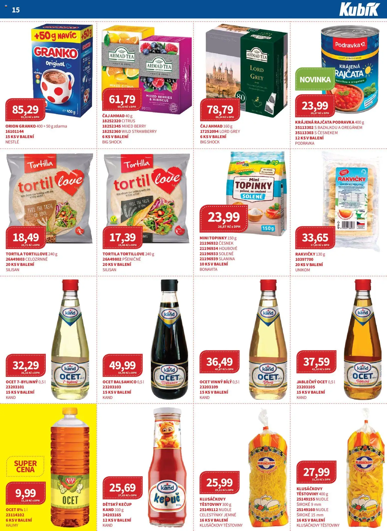 Kubík leták - Velkoobchod 04/2026 od 01.04.2026 | Strana: 15 | Produkty: Ocet, Těstoviny, Kečup, Jablečný ocet