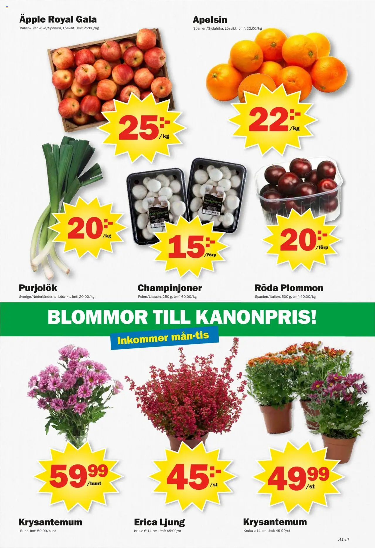 Pekås reklamblad aktuell från 06.10.2025 | Sida: 7 | Produkter: Plommon, Champinjoner, Äpple, Apelsin