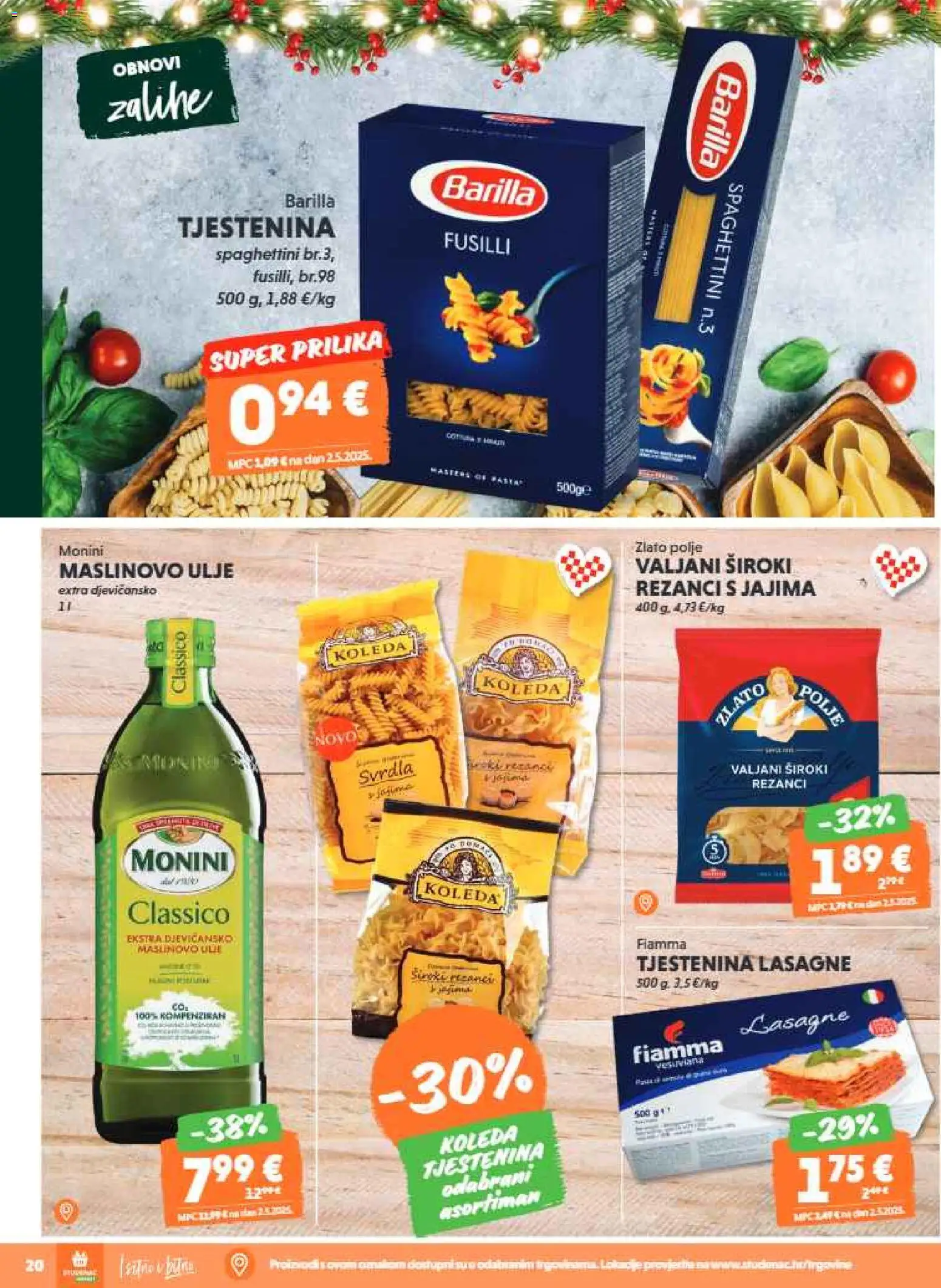 Studenac katalog | vrijedi od 10.12.2025 | Stranica: 20 | Proizvodi: Lasagne, Maslinovo ulje, Tjestenina, Sat
