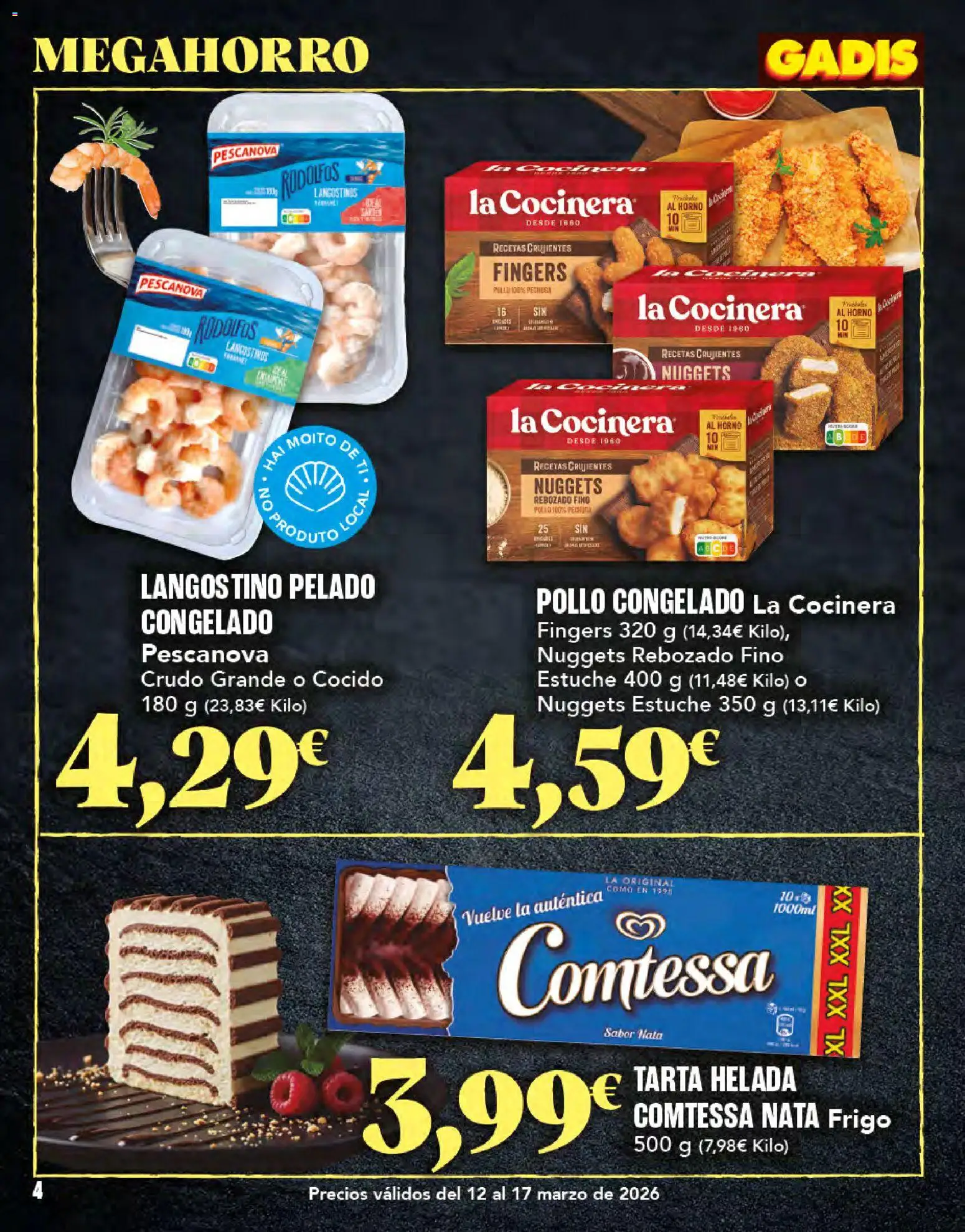 Gadis folleto │ válido desde el 12.03.2026 | Página: 4 | Productos: Horno, Langostino, Nuggets
