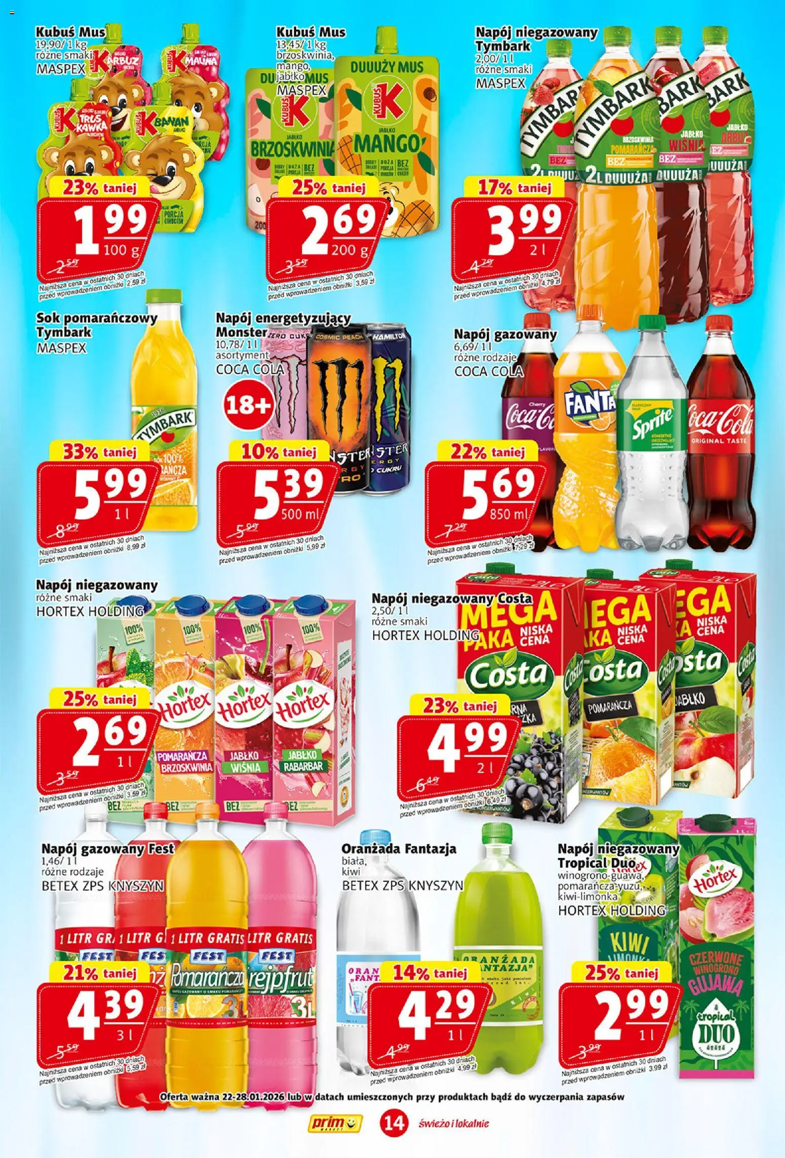Prim Market Gazetka od 22.01.2026 | Strona: 14 | Produkty: Mango, Brzoskwinia, Sok pomarańczowy, Sprite