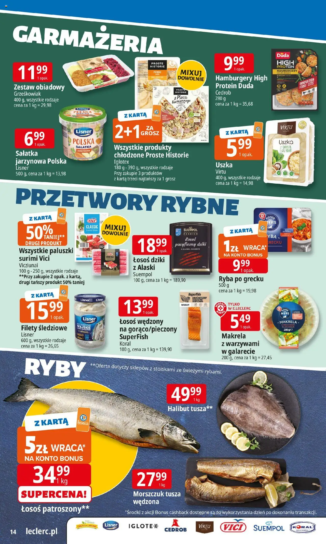 E.Leclerc Gazetka - Warszawa Ursynów od 08.09.2025 | Strona: 14 | Produkty: Surimi, Halibut, Ryby, Ryba