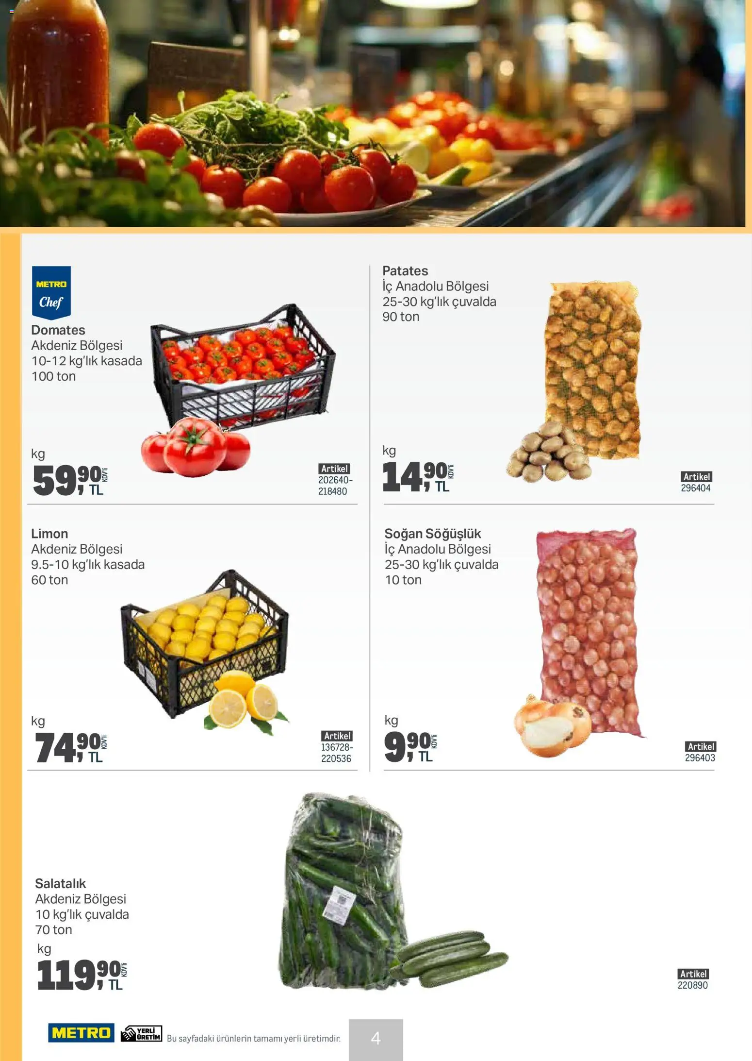 Metro - Et & Tavuk & Köfte Restoranları - 11.02.2026 tarihinden itibaren geçerlidir | Sayfa: 4 | Ürünler: Domates, Patates, Soğan, Limon