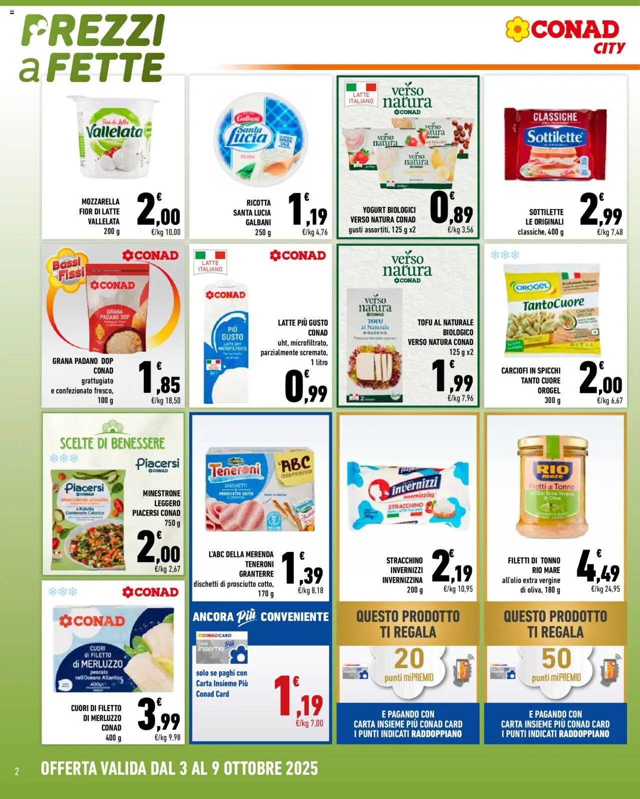 Volantino Conad del 03.10.2025 | Pagina: 2 | Prodotti: Minestrone, Prosciutto, Tofu, Ricotta