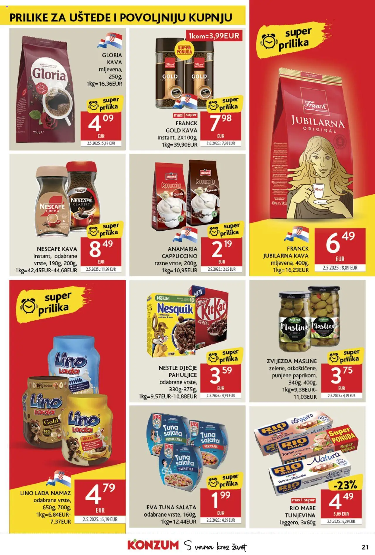 Konzum katalog | vrijedi od 25.06.2025 | Stranica: 21 | Proizvodi: Rio Mare, Pahuljice, Cappuccino, Namaz